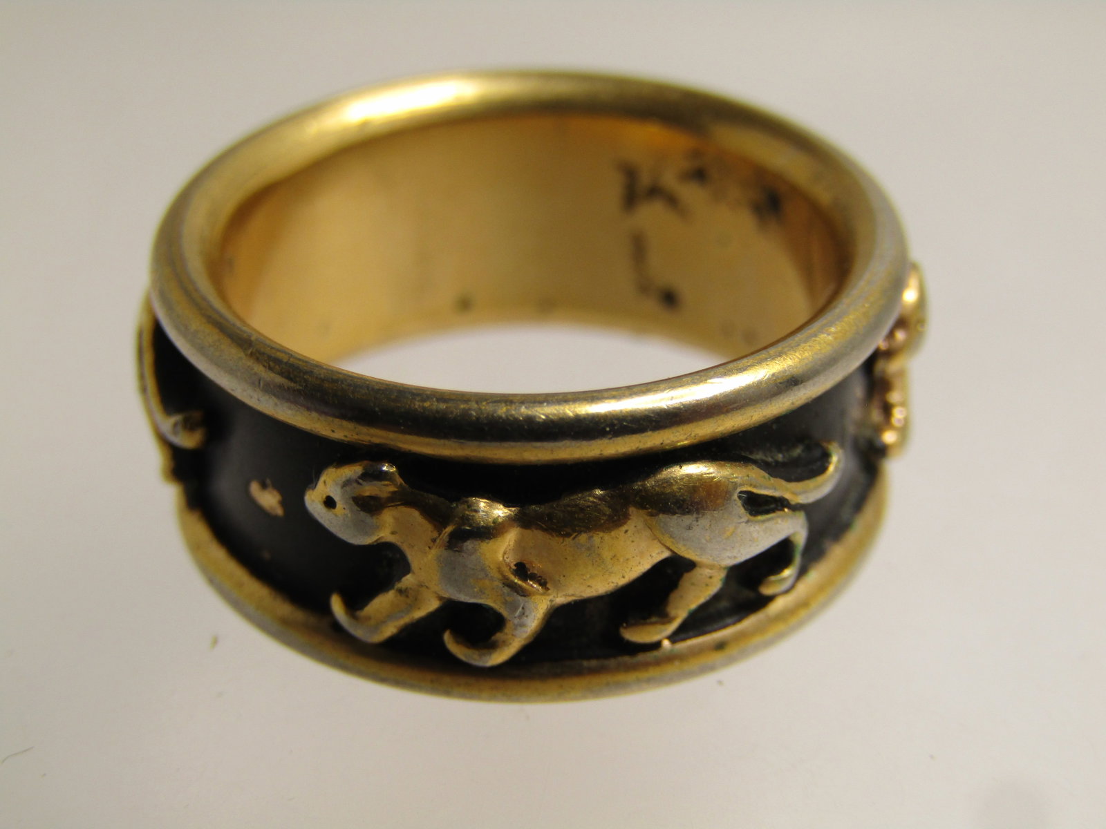 Vintage 10kt Plated Enameled Tiger Ring, Sz. 9 - 6