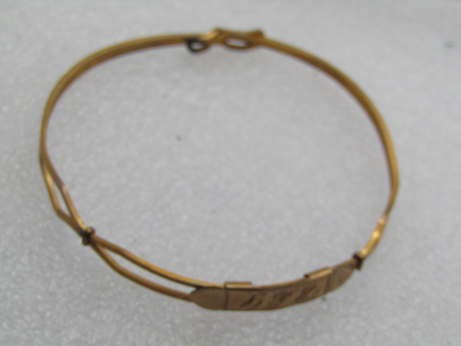 Antique 10kt G.F. Engraved E A L Bangle Bracelet, 6", With Hearts, Early 1900's - 3