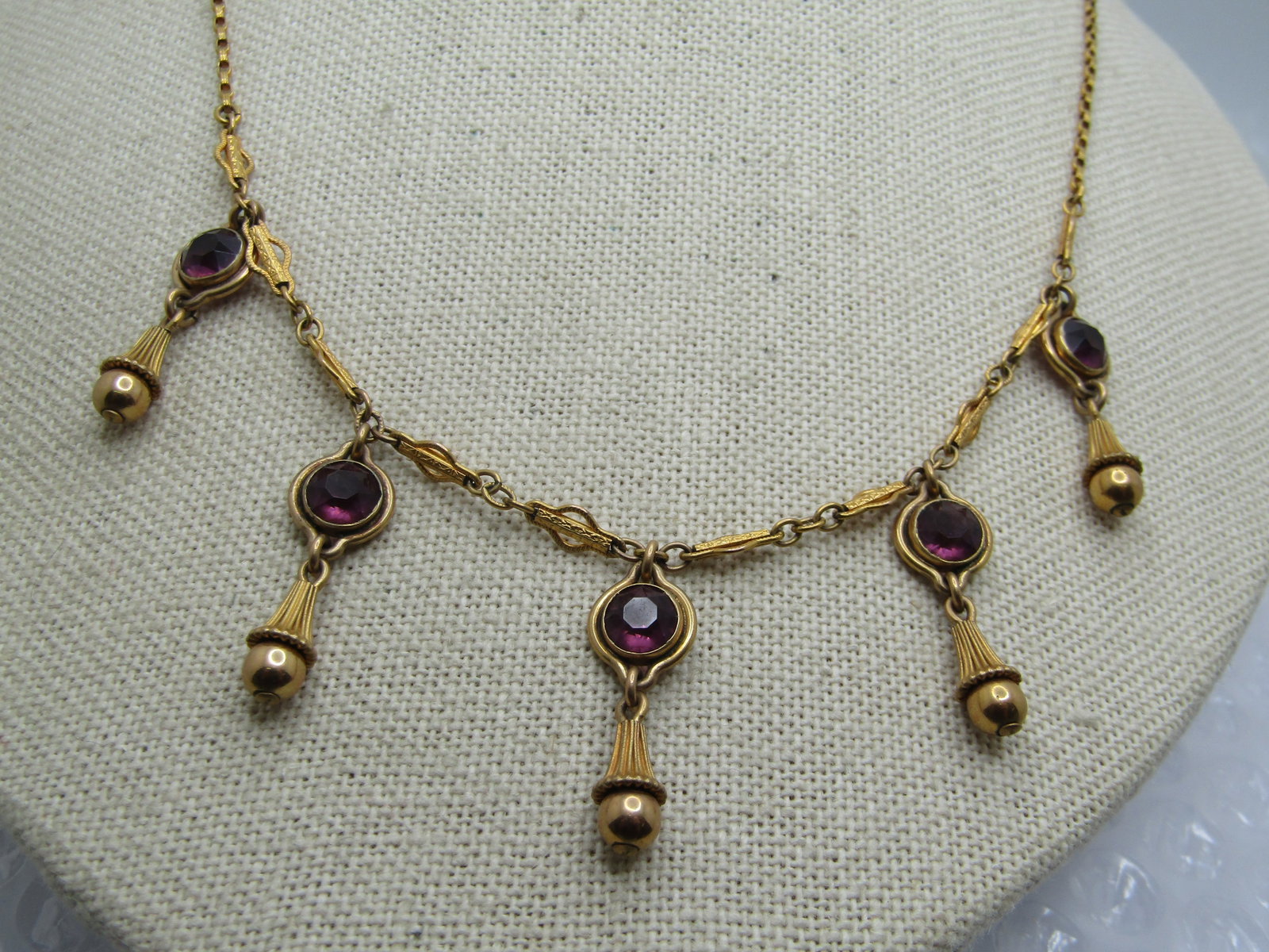 Vintage 12kt G.F. Simulated Amethyst Drop Necklace, 19", 1930's-1940's - 3