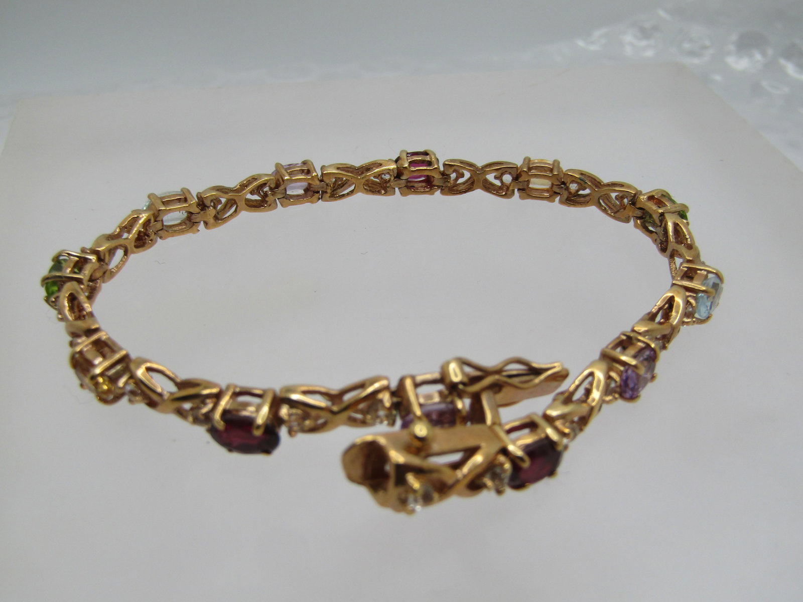 Vintage Vermeil Gemstone Tennis Bracelet, Signed FAS, 7.5" - 2