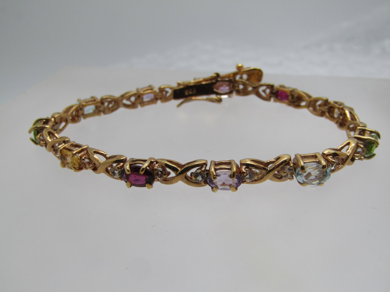 Vintage Vermeil Gemstone Tennis Bracelet, Signed FAS, 7.5" - 8