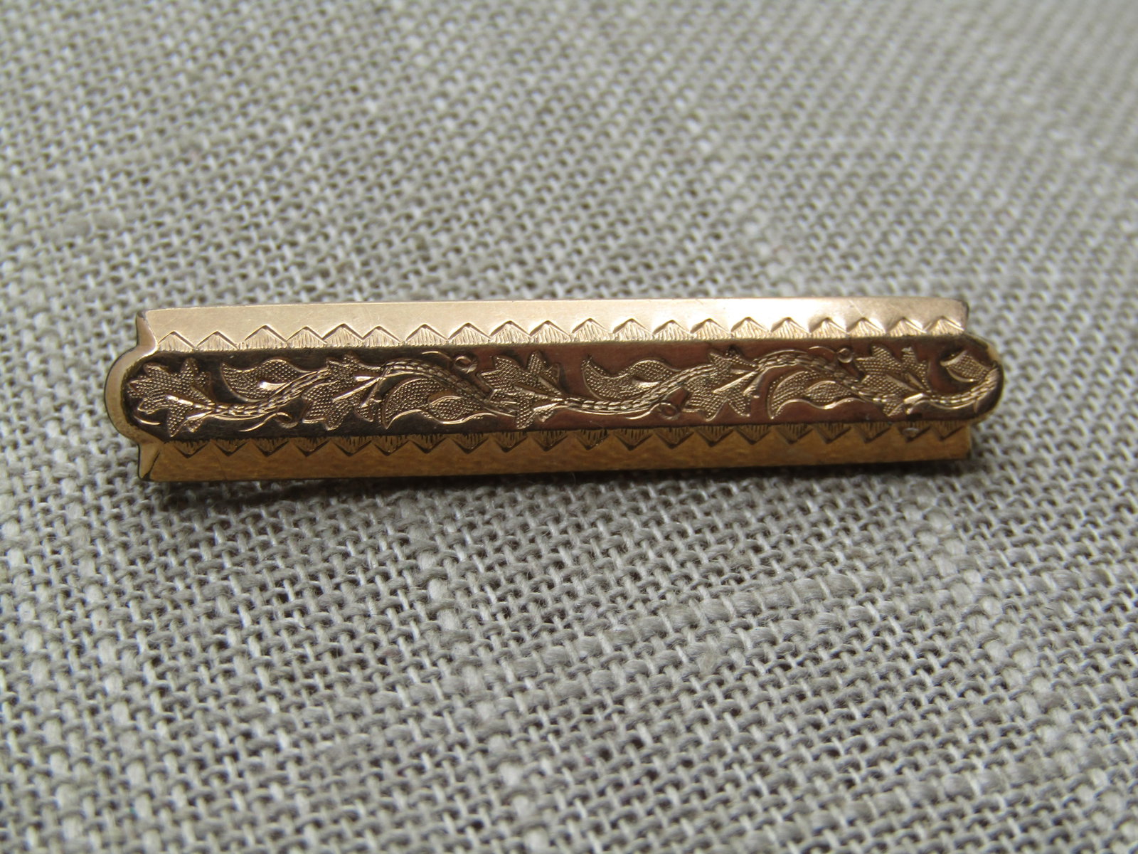 Vintage 10kt GF Bar Brooch Engraved, 1800's, C-Clasp - 2