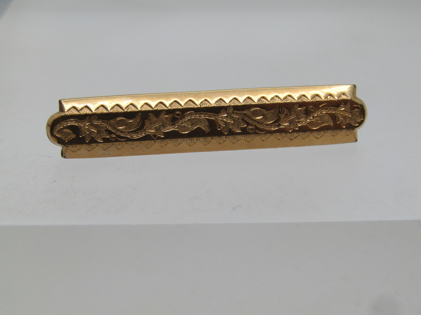 Vintage 10kt GF Bar Brooch Engraved, 1800's, C-Clasp - 5