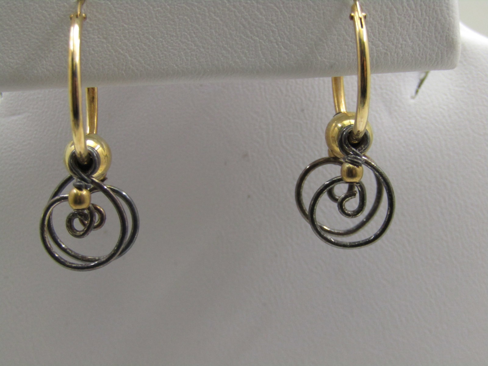 10kt G.F. Sterling Hoop Earrings, Scrolled Dangles, Pierced by Alisa Sickora - 2