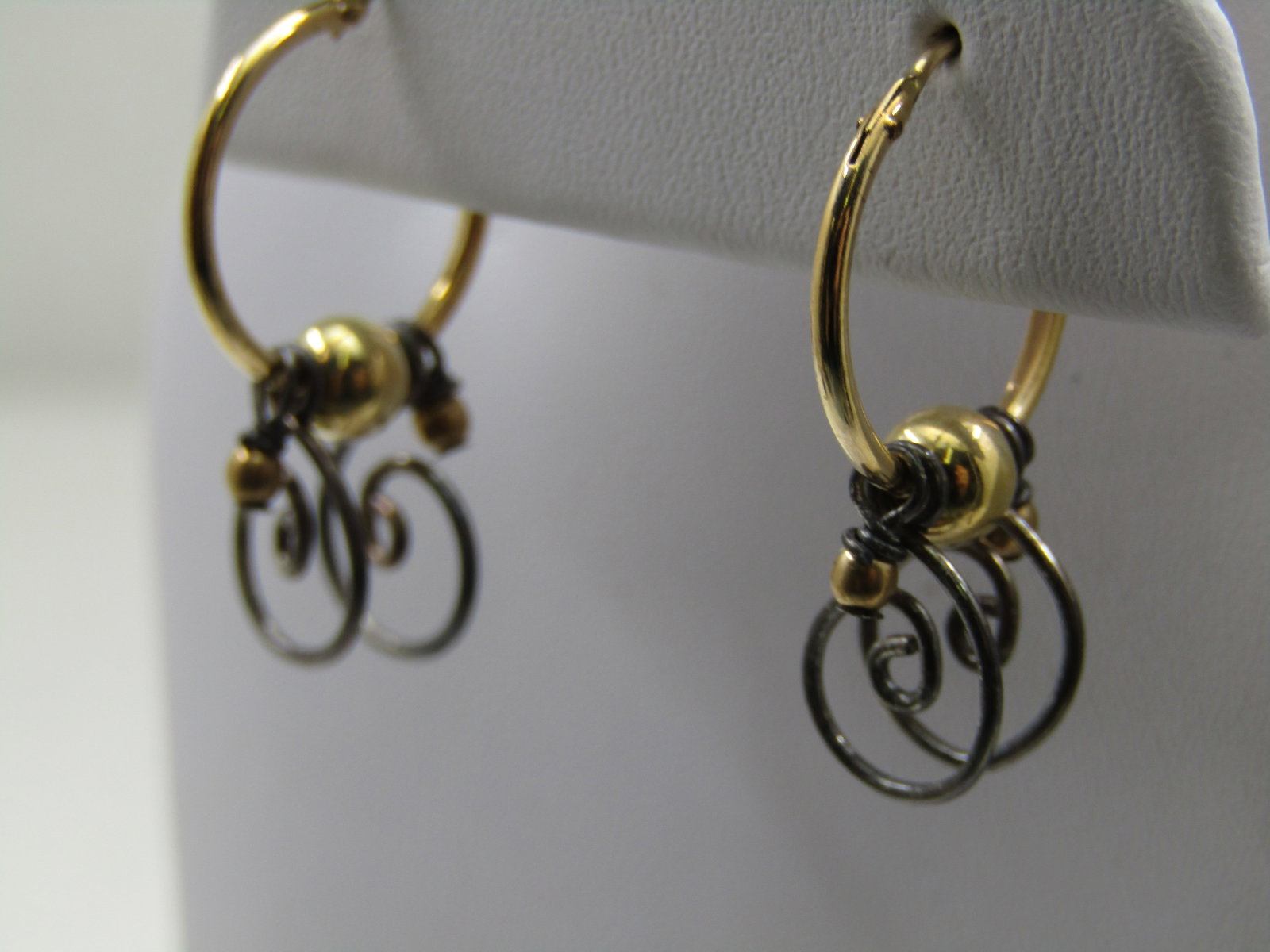 10kt G.F. Sterling Hoop Earrings, Scrolled Dangles, Pierced by Alisa Sickora - 3