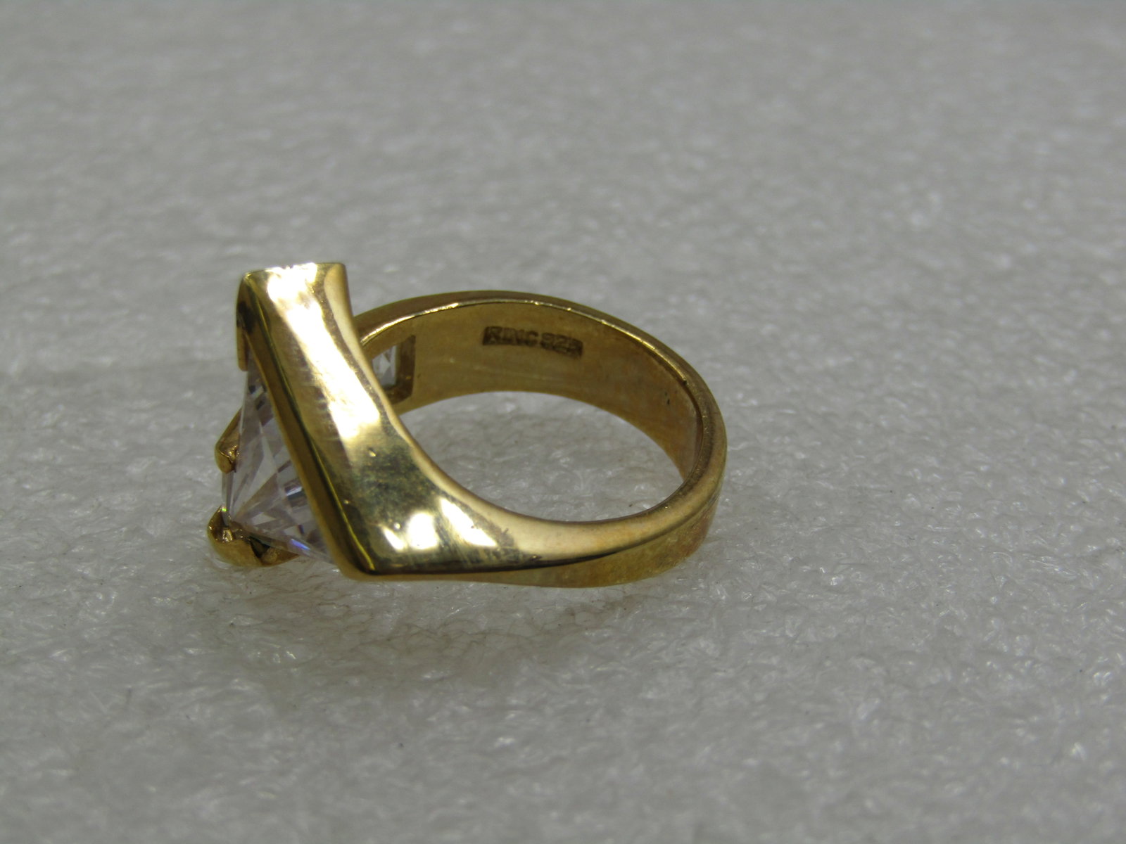 Sterling Vermeil CZ Mod Ring, Sz. 8, Triangular CZ - 2