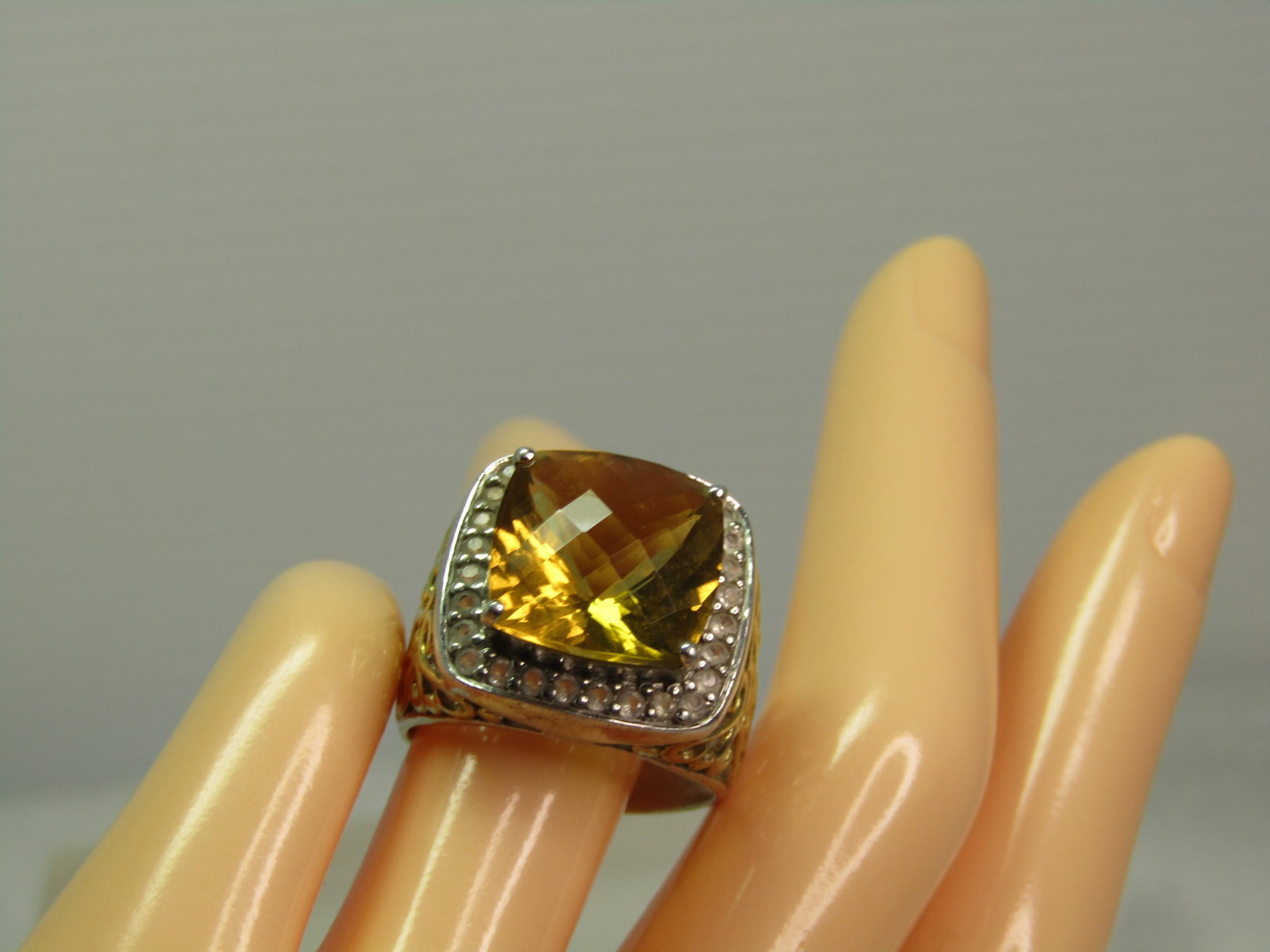 Sterling Citrine & Topaz Statement Ring, Sz. 10.5, CTW 8.92, 1990's - 2