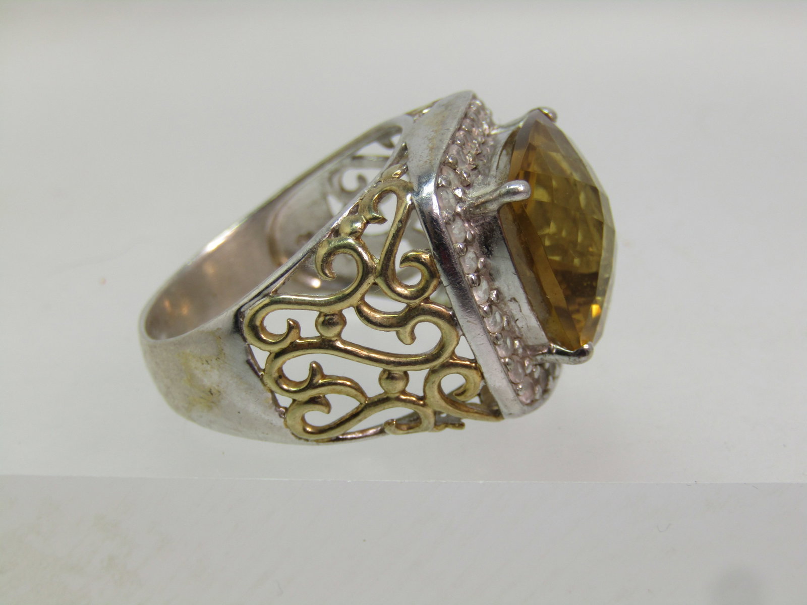 Sterling Citrine & Topaz Statement Ring, Sz. 10.5, CTW 8.92, 1990's - 3