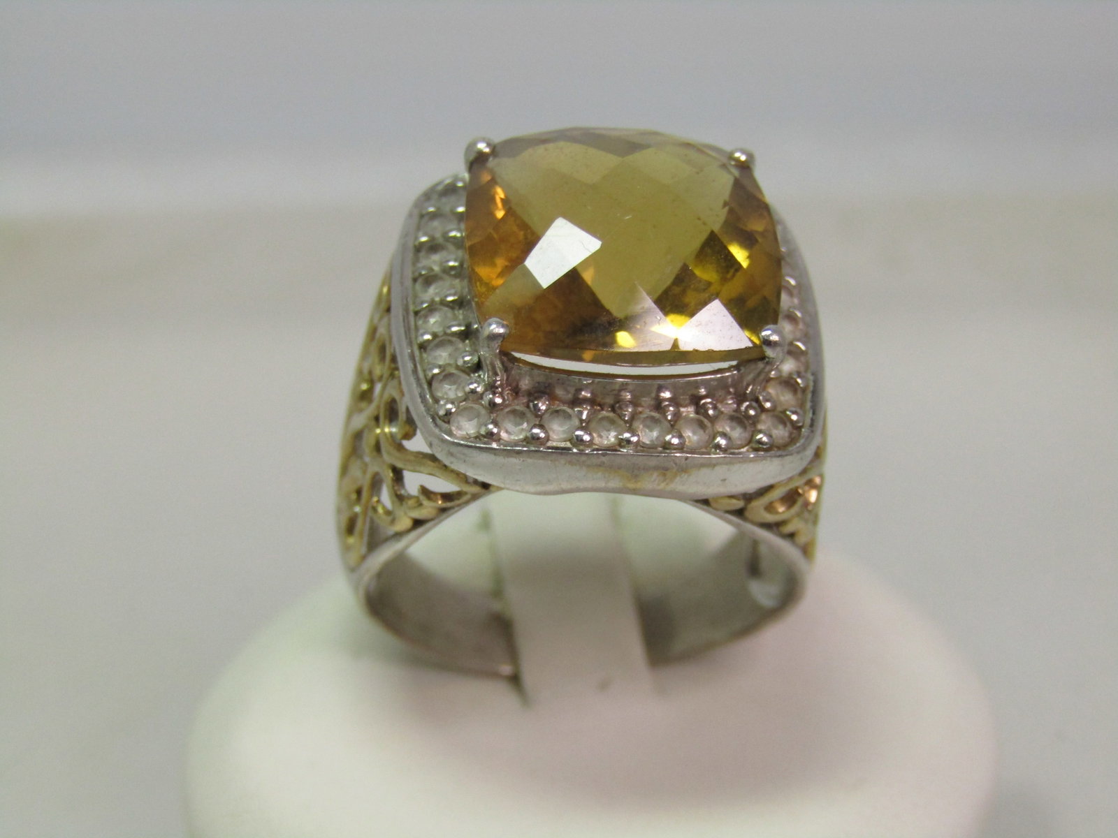Sterling Citrine & Topaz Statement Ring, Sz. 10.5, CTW 8.92, 1990's - 9