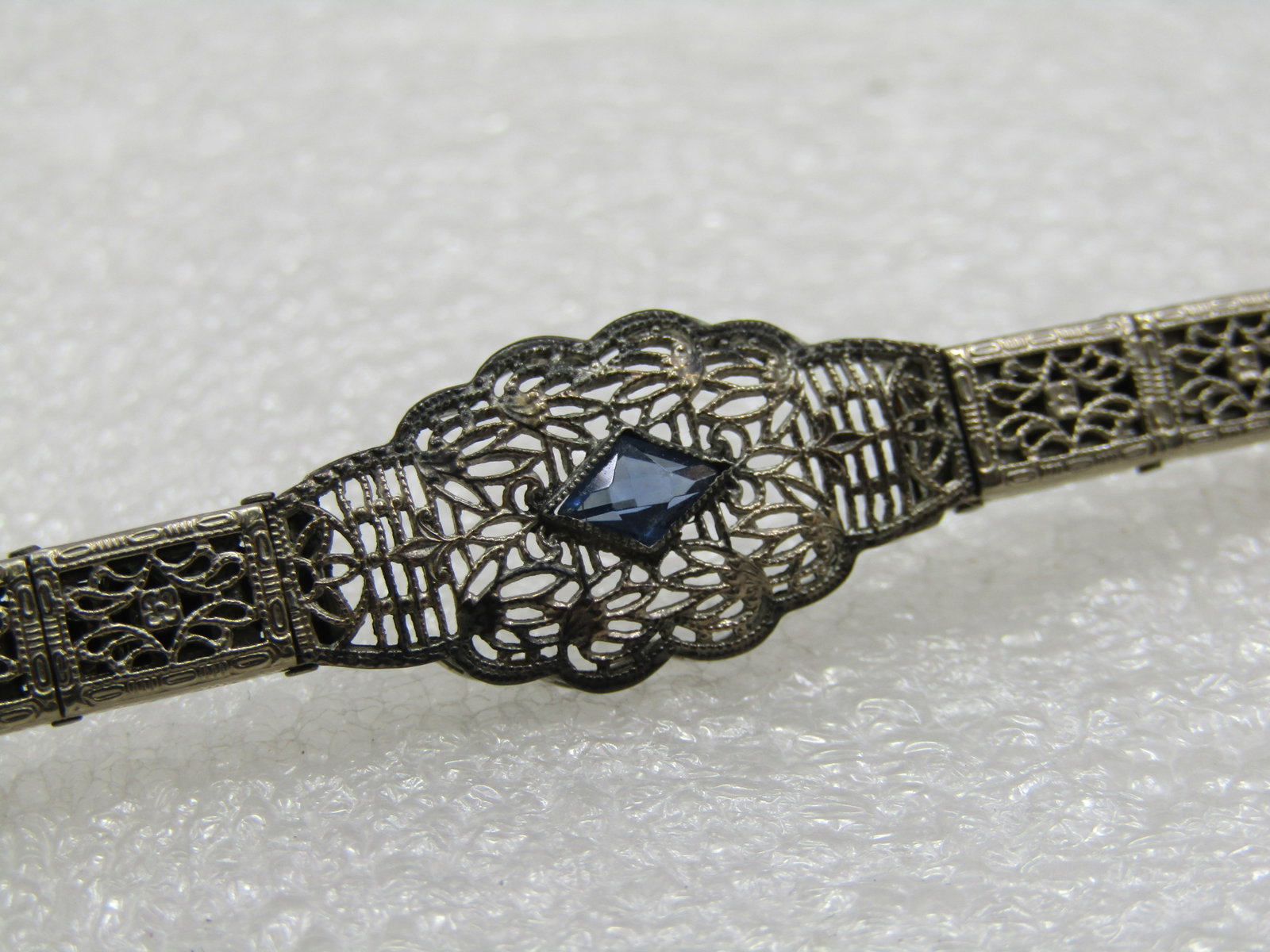 Vintage Anne Louise Simulated Sapphire Art Deco Watch Band, 12kt G.F. - 2