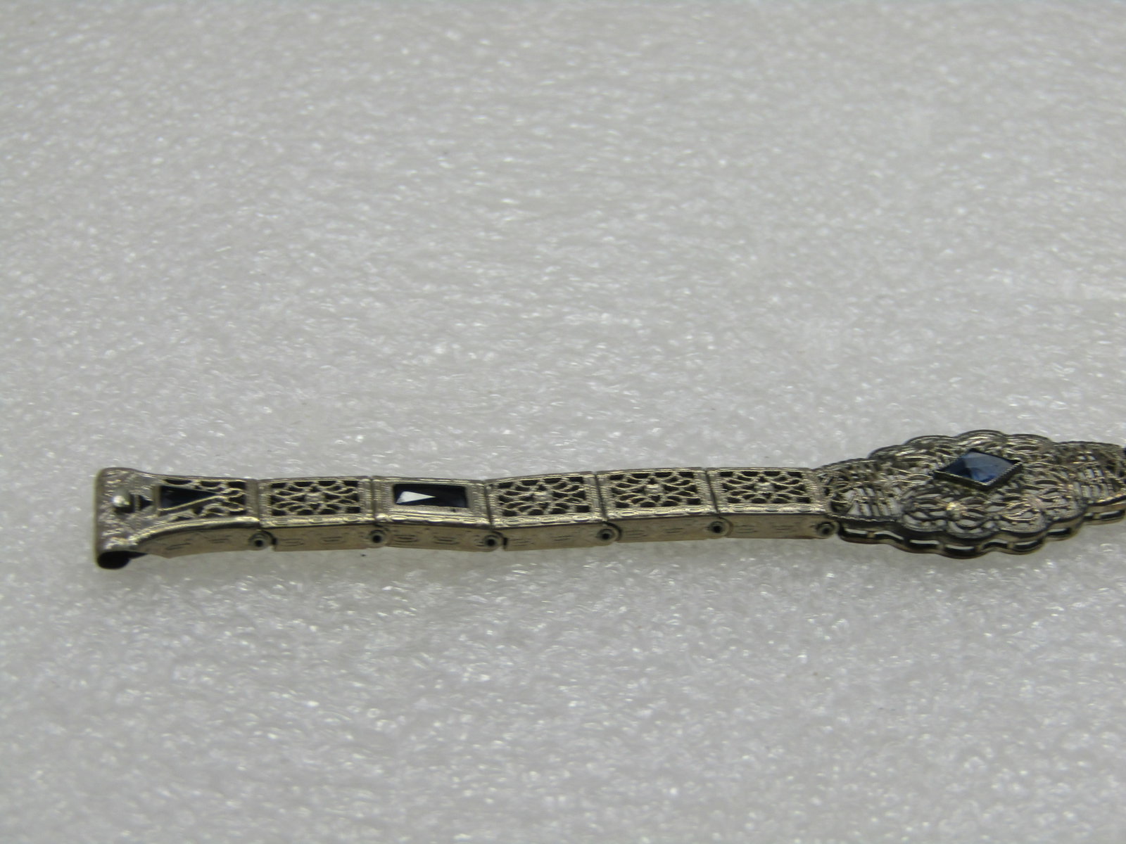 Vintage Anne Louise Simulated Sapphire Art Deco Watch Band, 12kt G.F. - 6
