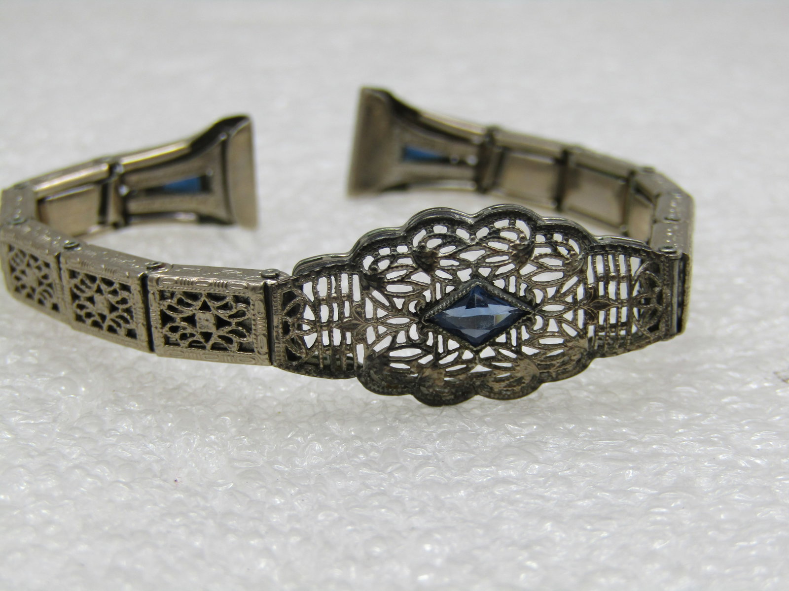 Vintage Anne Louise Simulated Sapphire Art Deco Watch Band, 12kt G.F. - 7