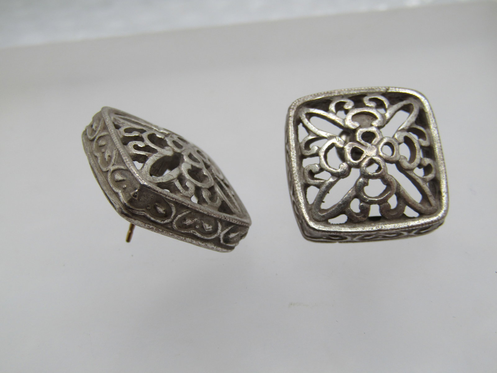 Vintage Scrolled Square Earrings, Signed Ann Klein, 1980's-1990's - 2