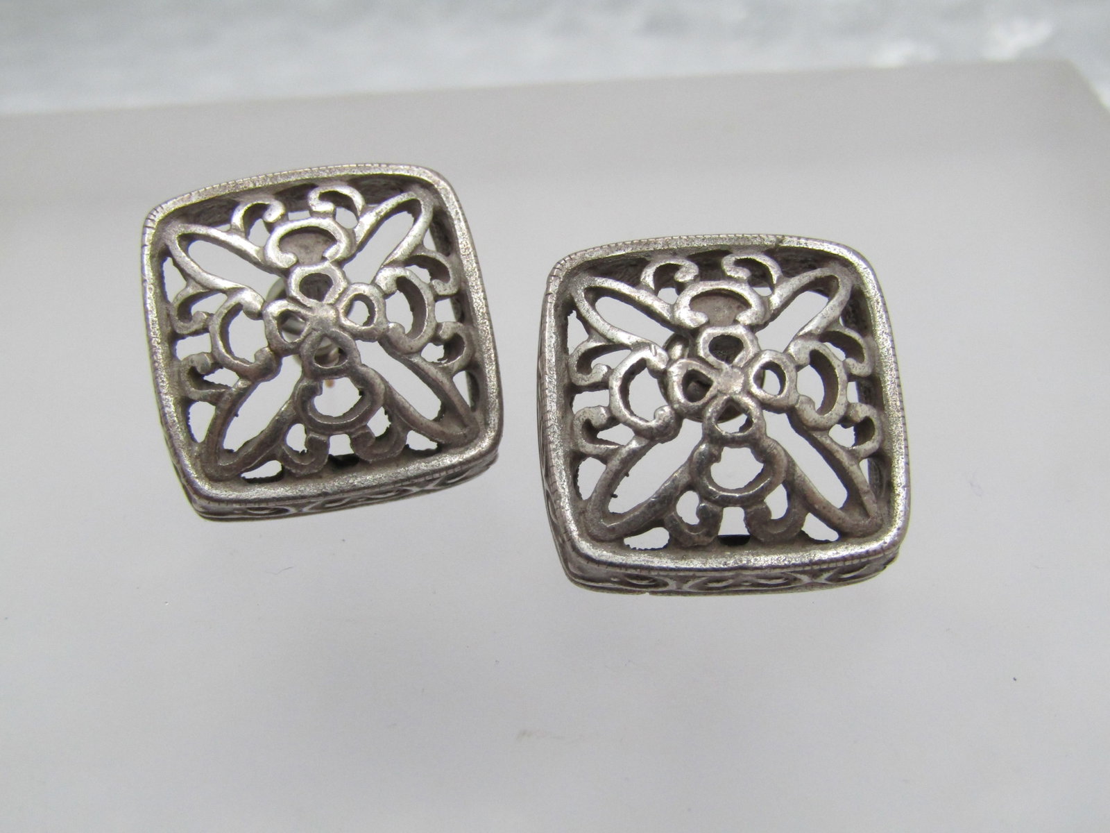 Vintage Scrolled Square Earrings, Signed Ann Klein, 1980's-1990's - 3