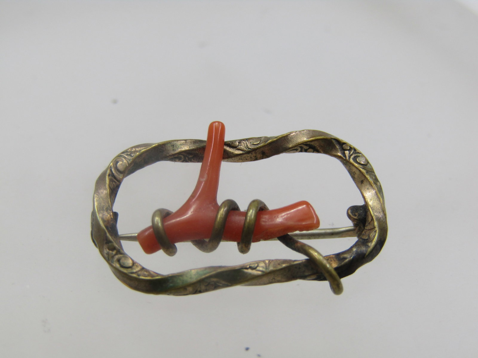 Victorian Gold Filled Branch Coral Brooch, Rectangular. C=Clasp - 3