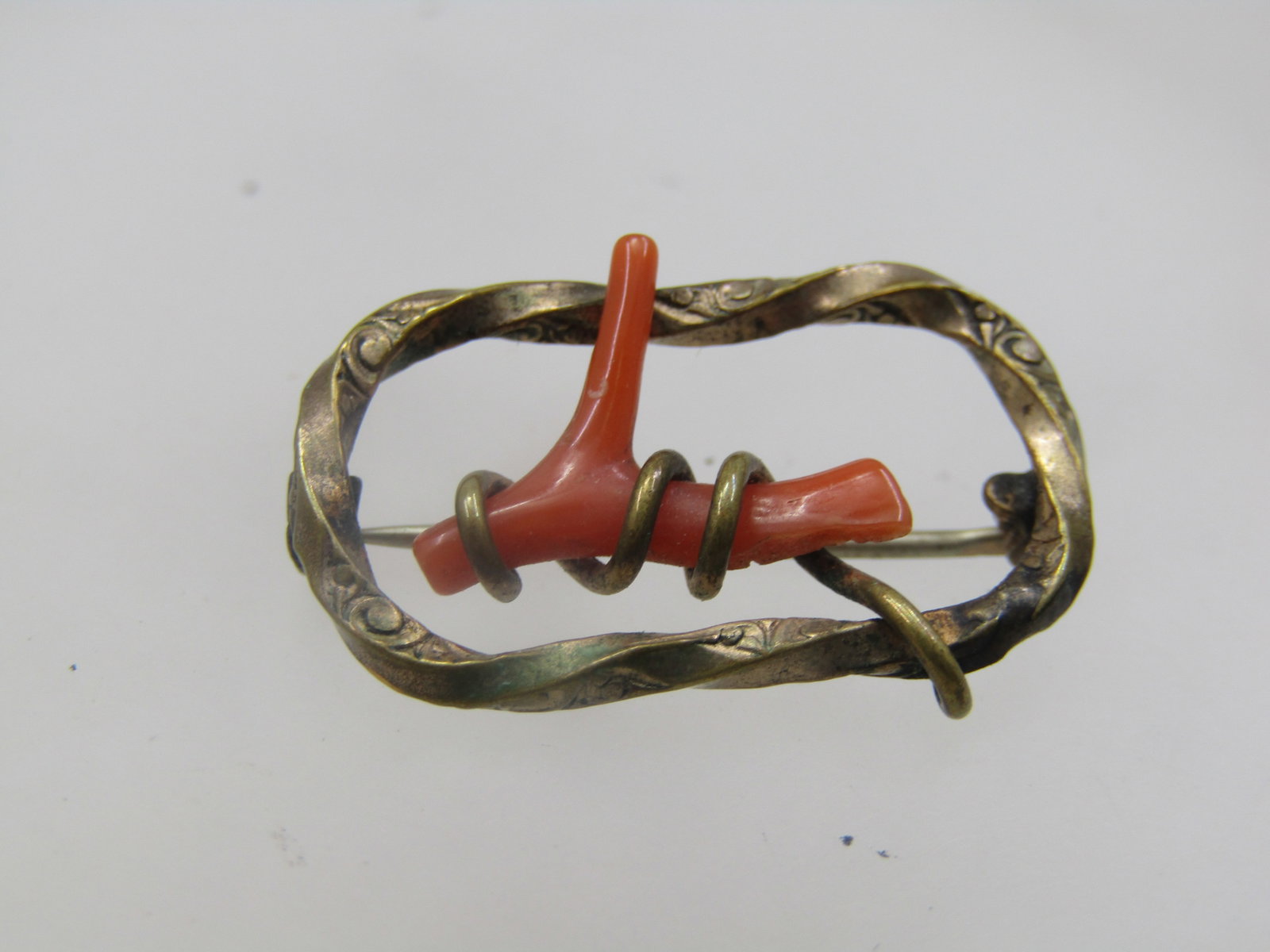 Victorian Gold Filled Branch Coral Brooch, Rectangular. C=Clasp - 4