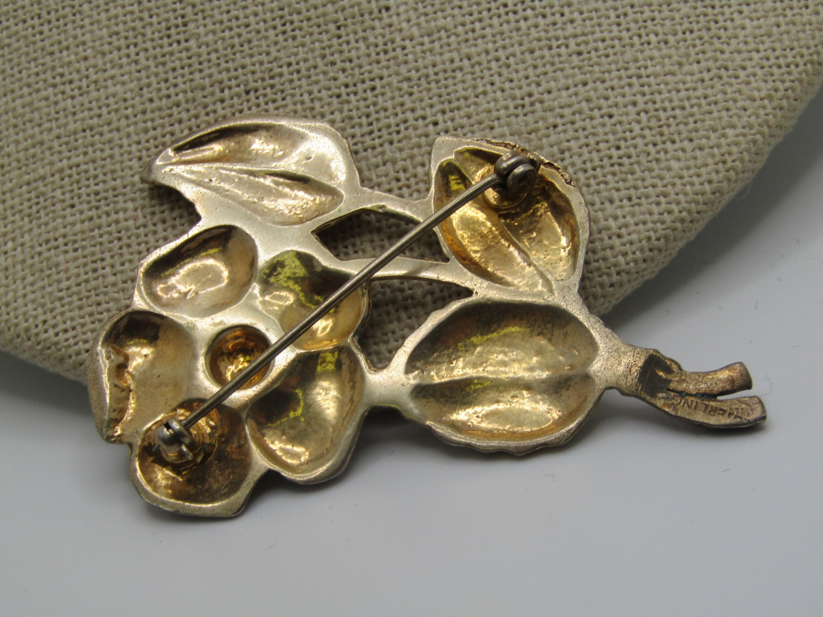 Vintage Sterling Vermeil Floral Stem Brooch, 1940's, 2.5" - 3
