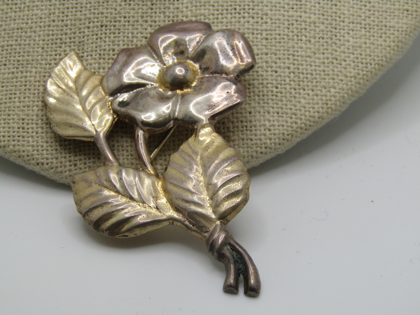 Vintage Sterling Vermeil Floral Stem Brooch, 1940's, 2.5" - 4