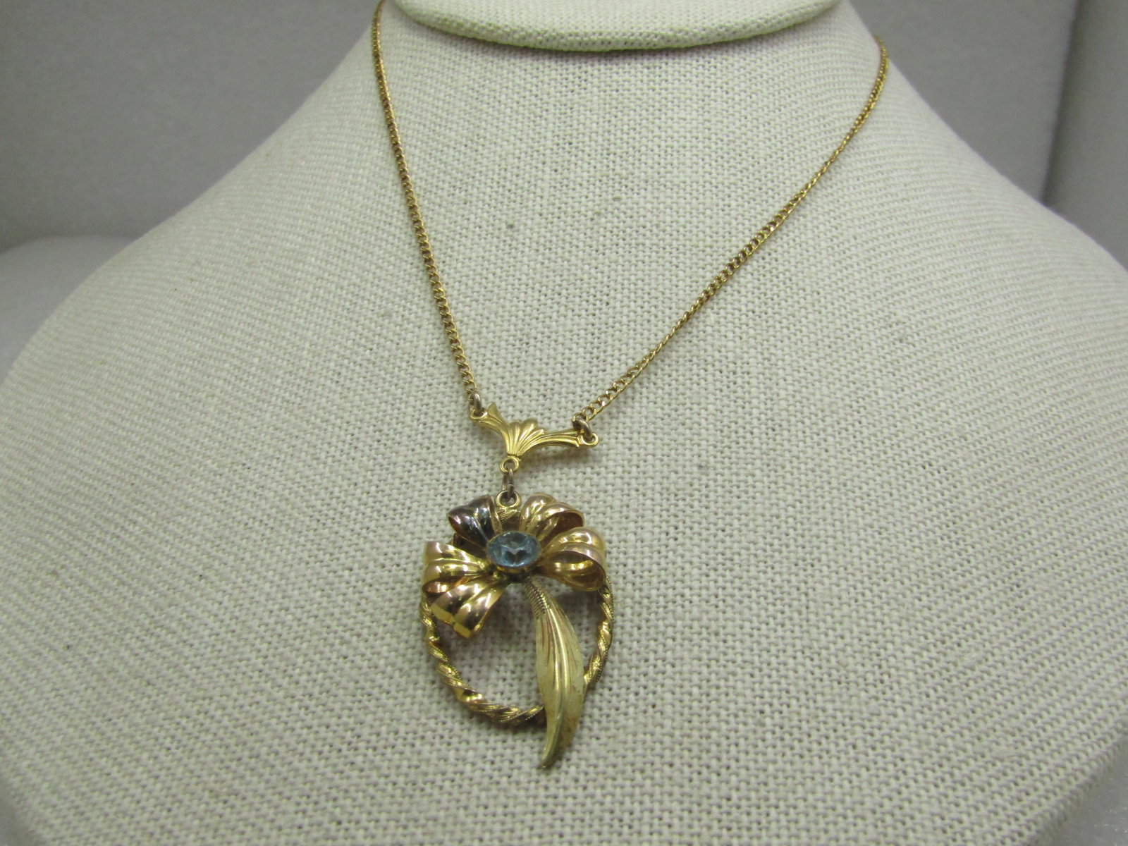 Vintage 12kt G.F. Rhinestone Lavalier Necklace, 18" - 8