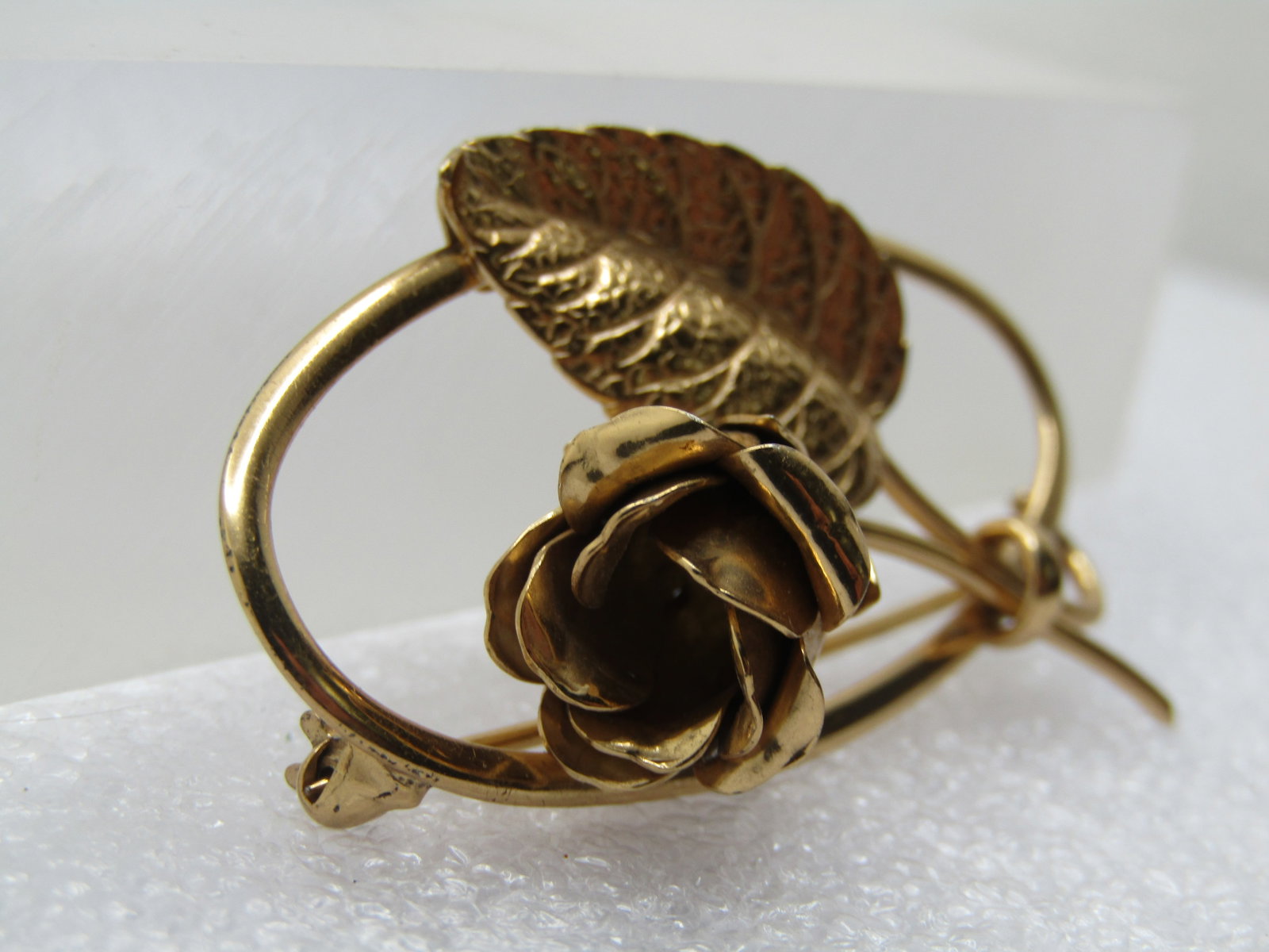 Vintage Sterling Rose And Leaf Oval Brooch, Signed Forstner, 1940's-1950's - 4
