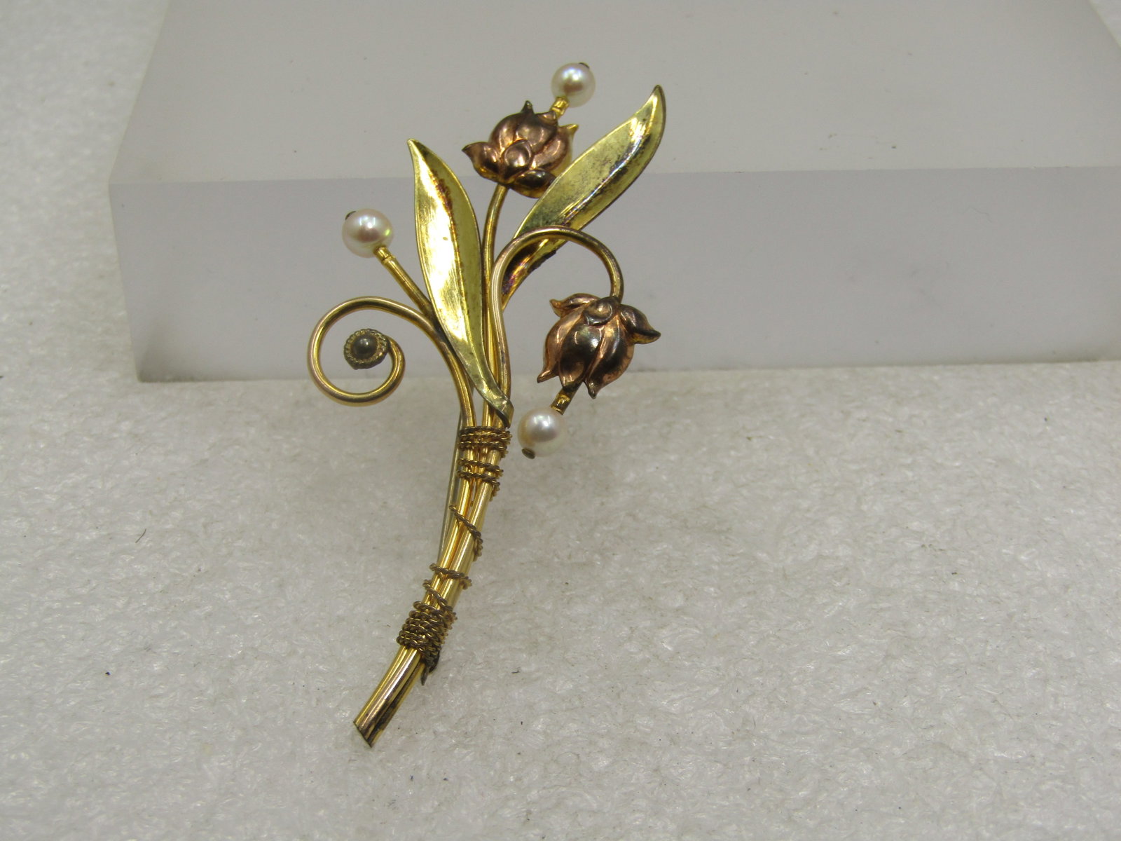12kt G.F. Faux Pearl Stem Brooch, Van Dell, 1940's - 2