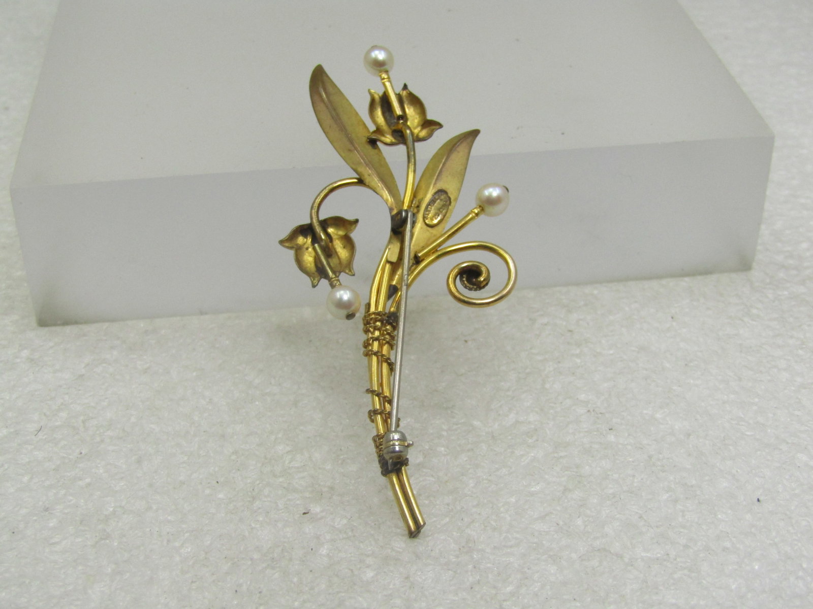 12kt G.F. Faux Pearl Stem Brooch, Van Dell, 1940's - 4