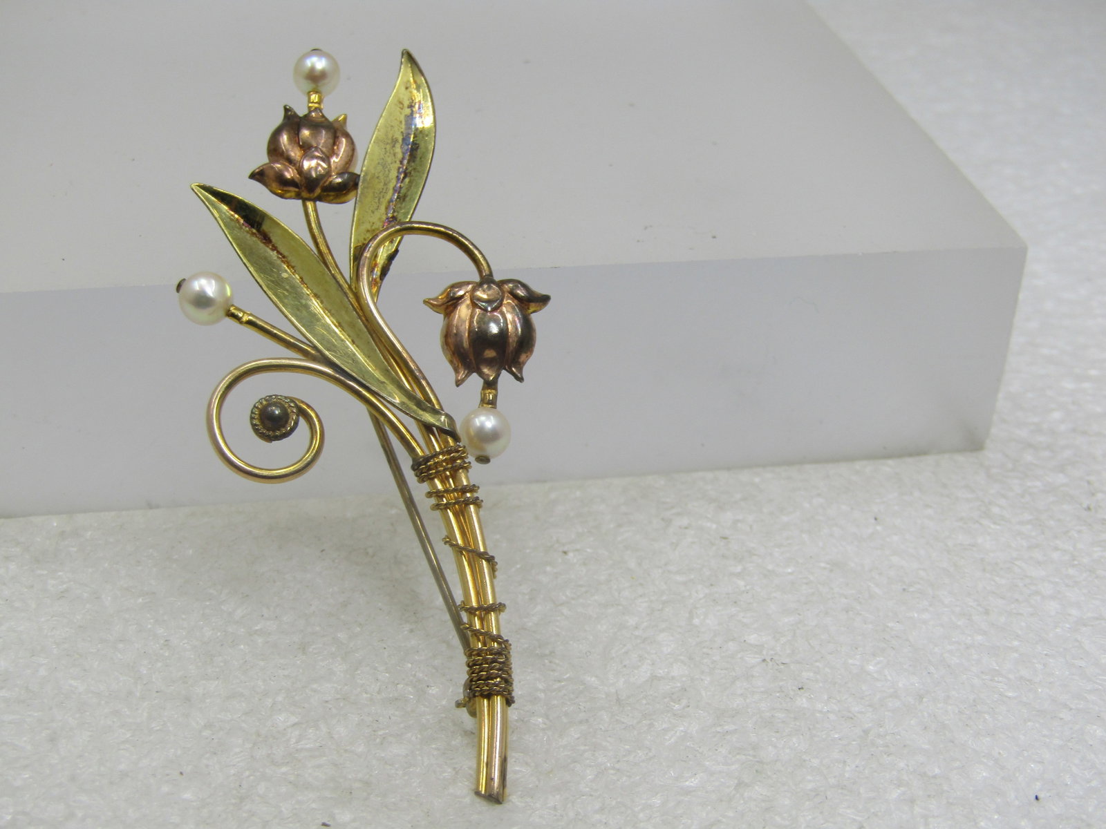 12kt G.F. Faux Pearl Stem Brooch, Van Dell, 1940's - 6