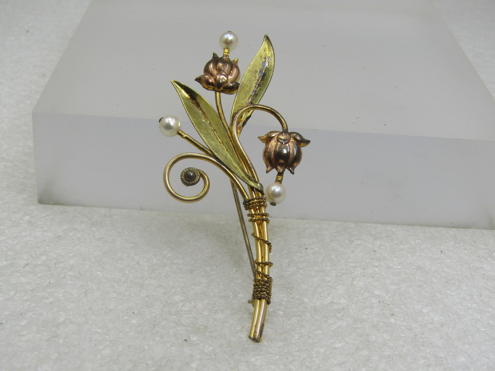 12kt G.F. Faux Pearl Stem Brooch, Van Dell, 1940's - 7