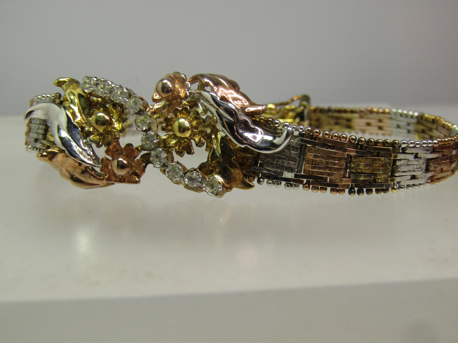 Vintage Sterling Vermeil Riccio Bracelet, CZ and Floral Accents, 1990's, 7.25, Signed Milor, Italy - 9