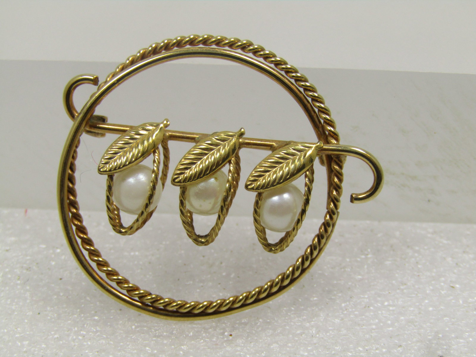 Vintage 14kt G.F. Cultured Pearl Brooch, Signed AMCO, 1950's-1960's - 5