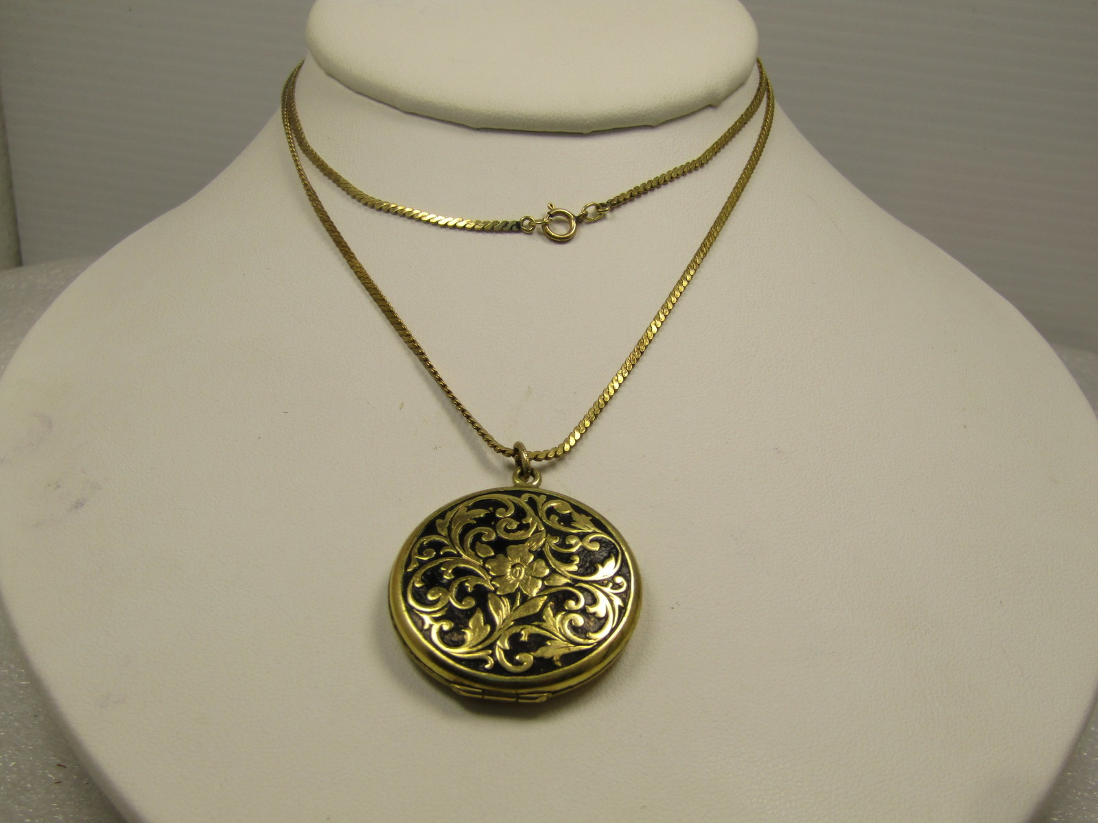 Vintage 14kt G.F. Floral Locket Necklace, 24". Signed JMI, 1950's-1960's (1 of 7)