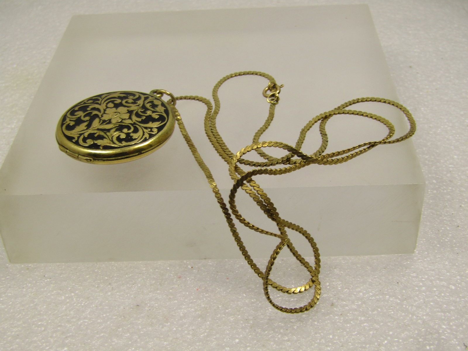 Vintage 14kt G.F. Floral Locket Necklace, 24". Signed JMI, 1950's-1960's - 2