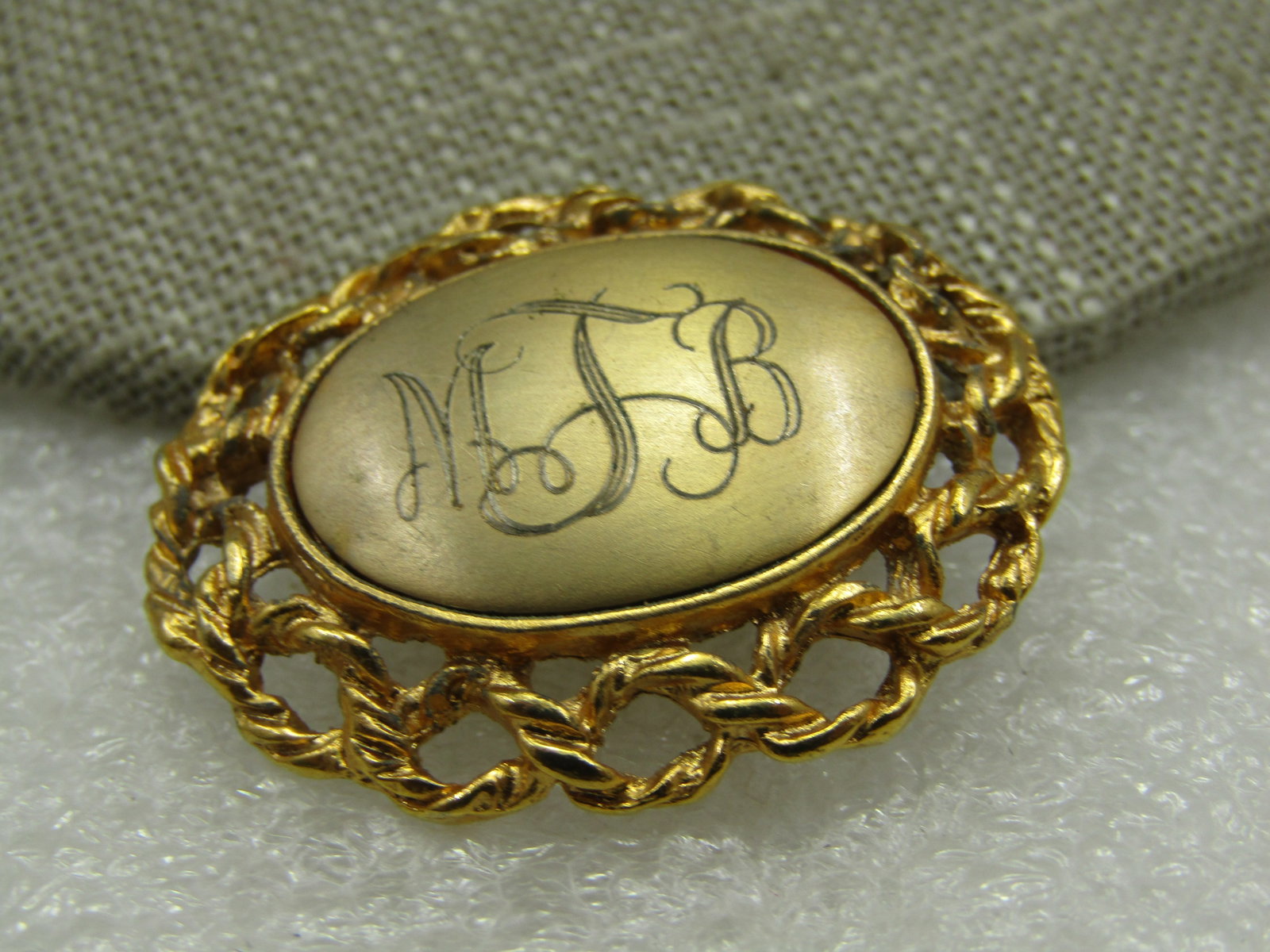Vintage Initials MJB Brooch, Woven Frame, 1.25" 1960's-1970's - 2