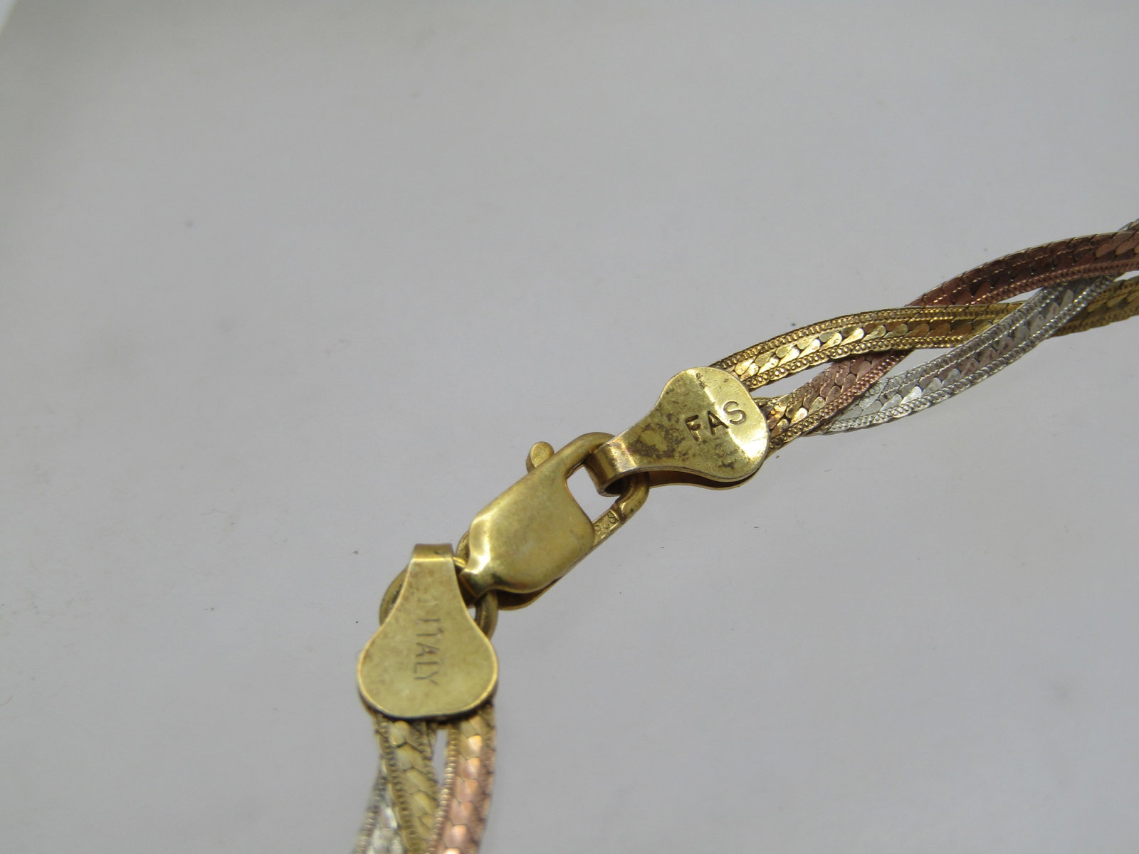 Vintage Sterling Vermeil Braided Herringbone Necklace, 18", Tri-Color, 1980's, Signed - 3
