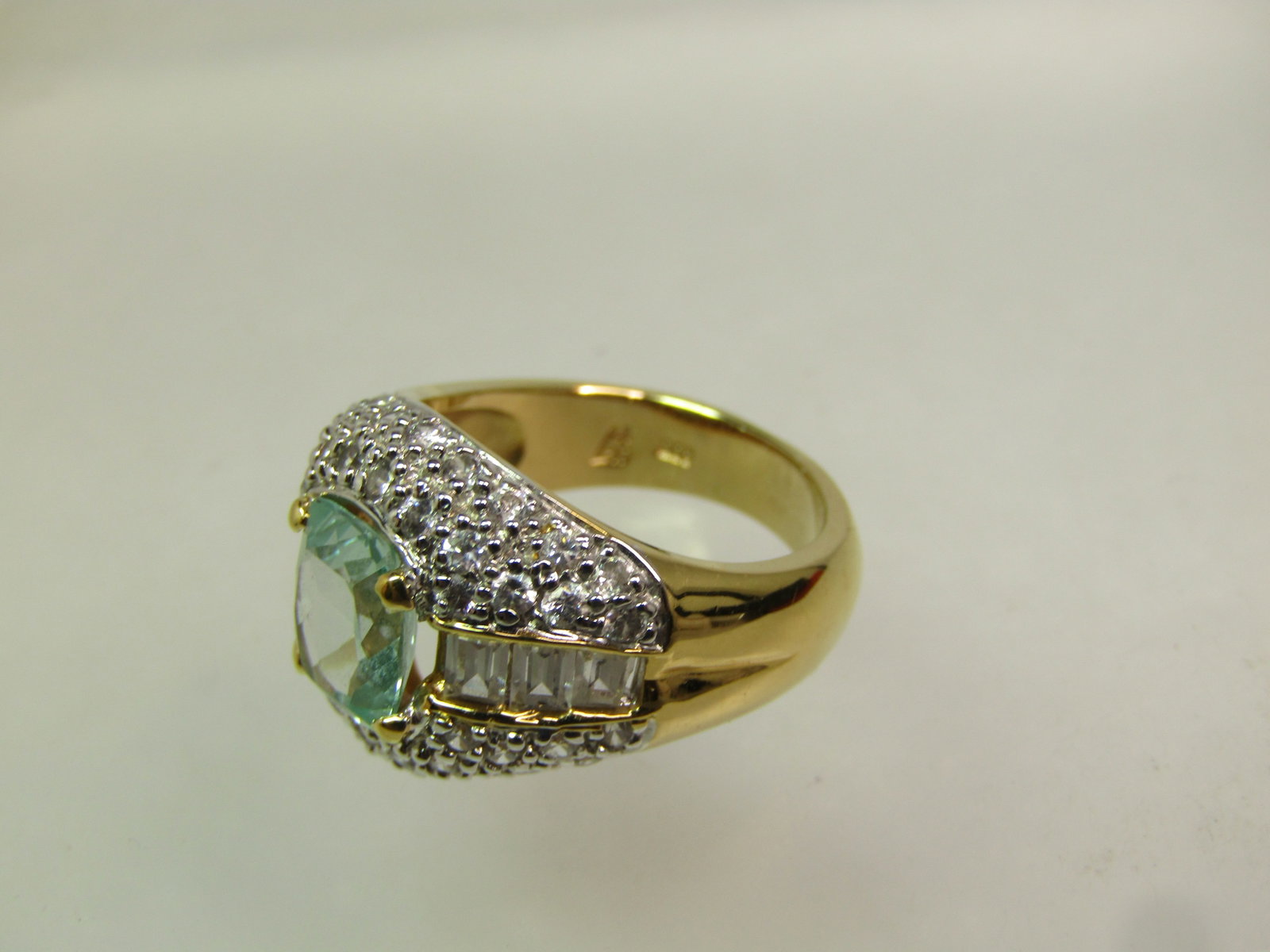 Vermeil Blue Topaz CZ Wide Ring, Sz. 7, Signed MRF, Marked .925 - 3