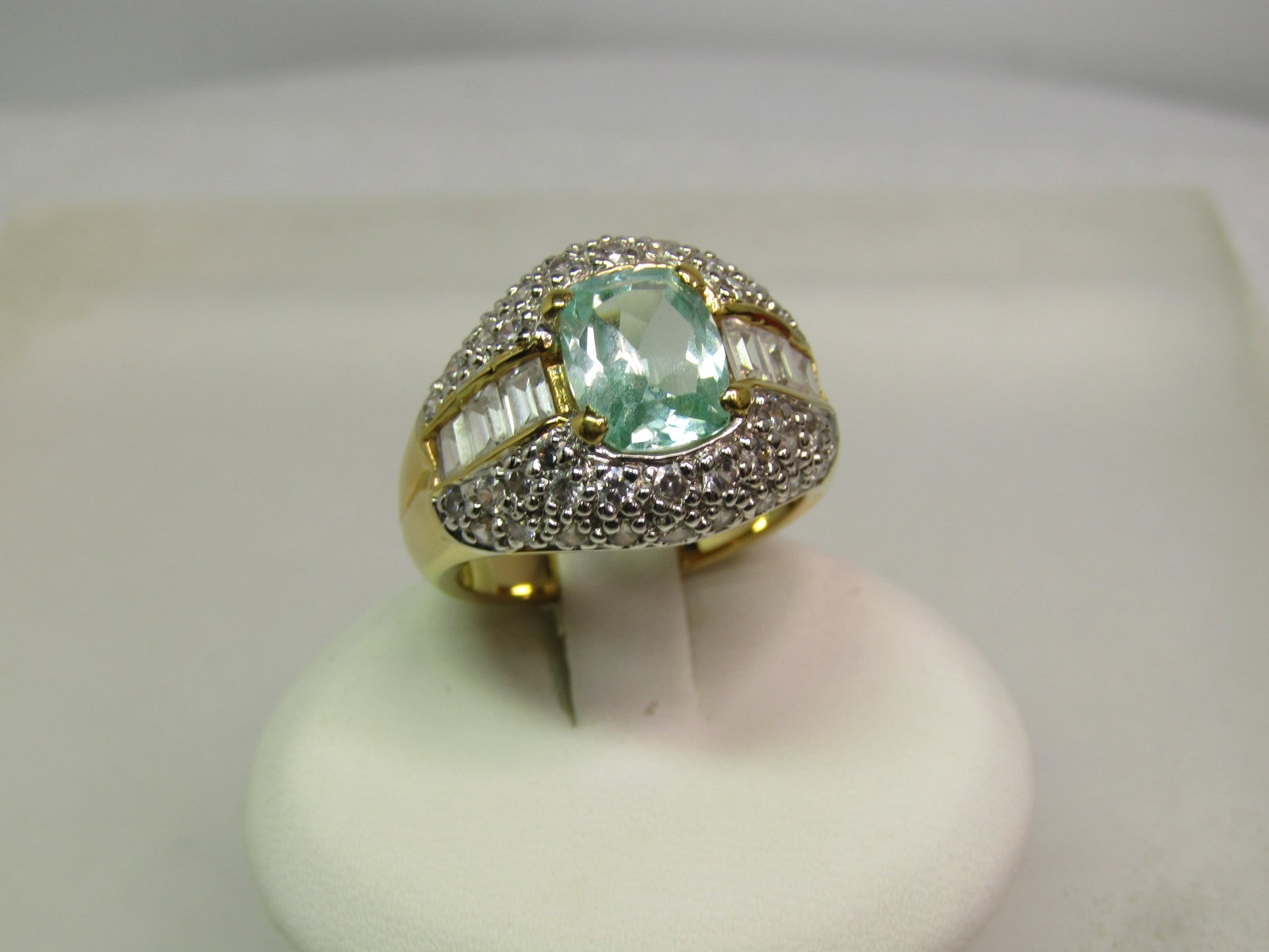 Vermeil Blue Topaz CZ Wide Ring, Sz. 7, Signed MRF, Marked .925 - 5