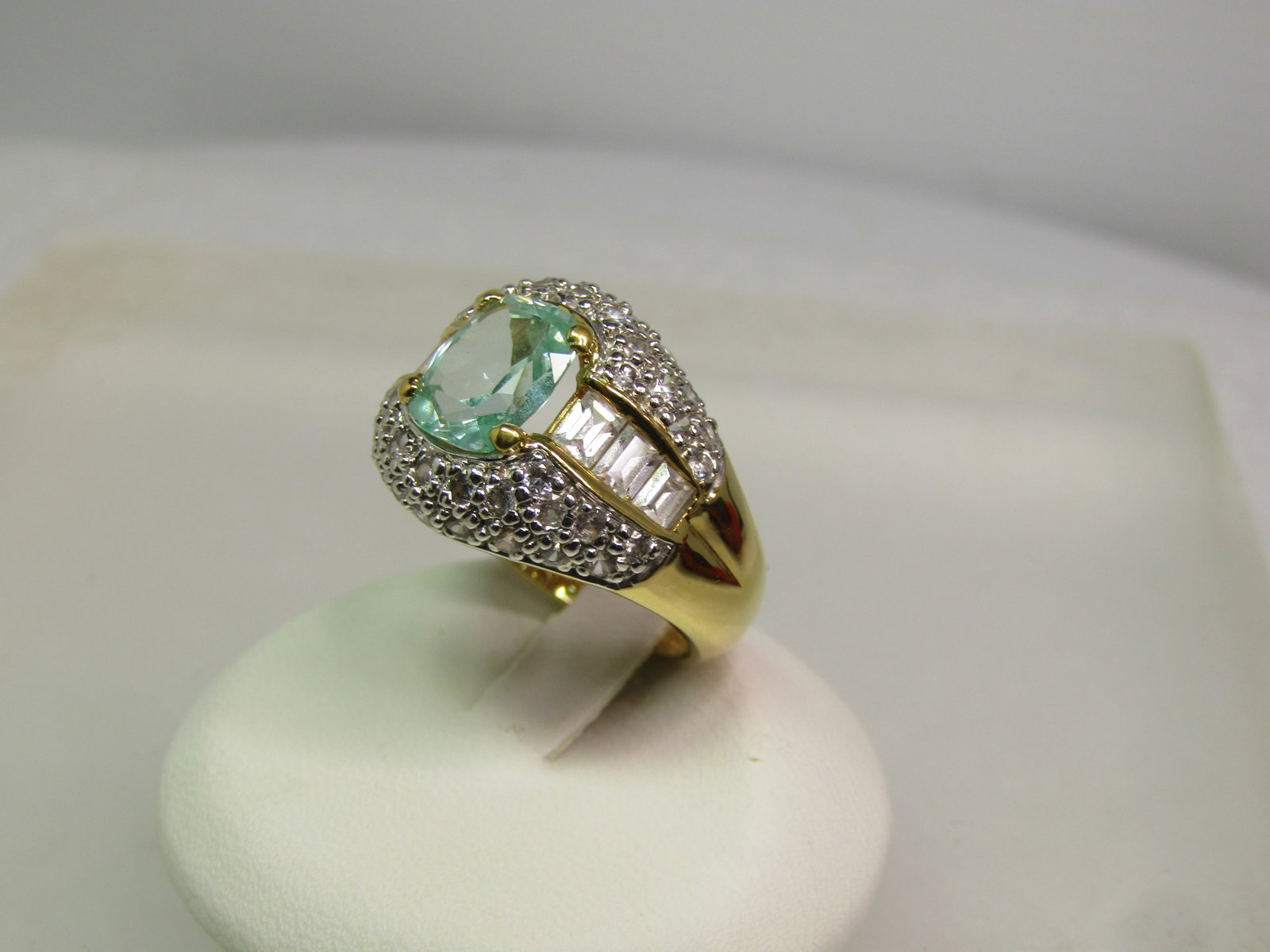 Vermeil Blue Topaz CZ Wide Ring, Sz. 7, Signed MRF, Marked .925 - 6
