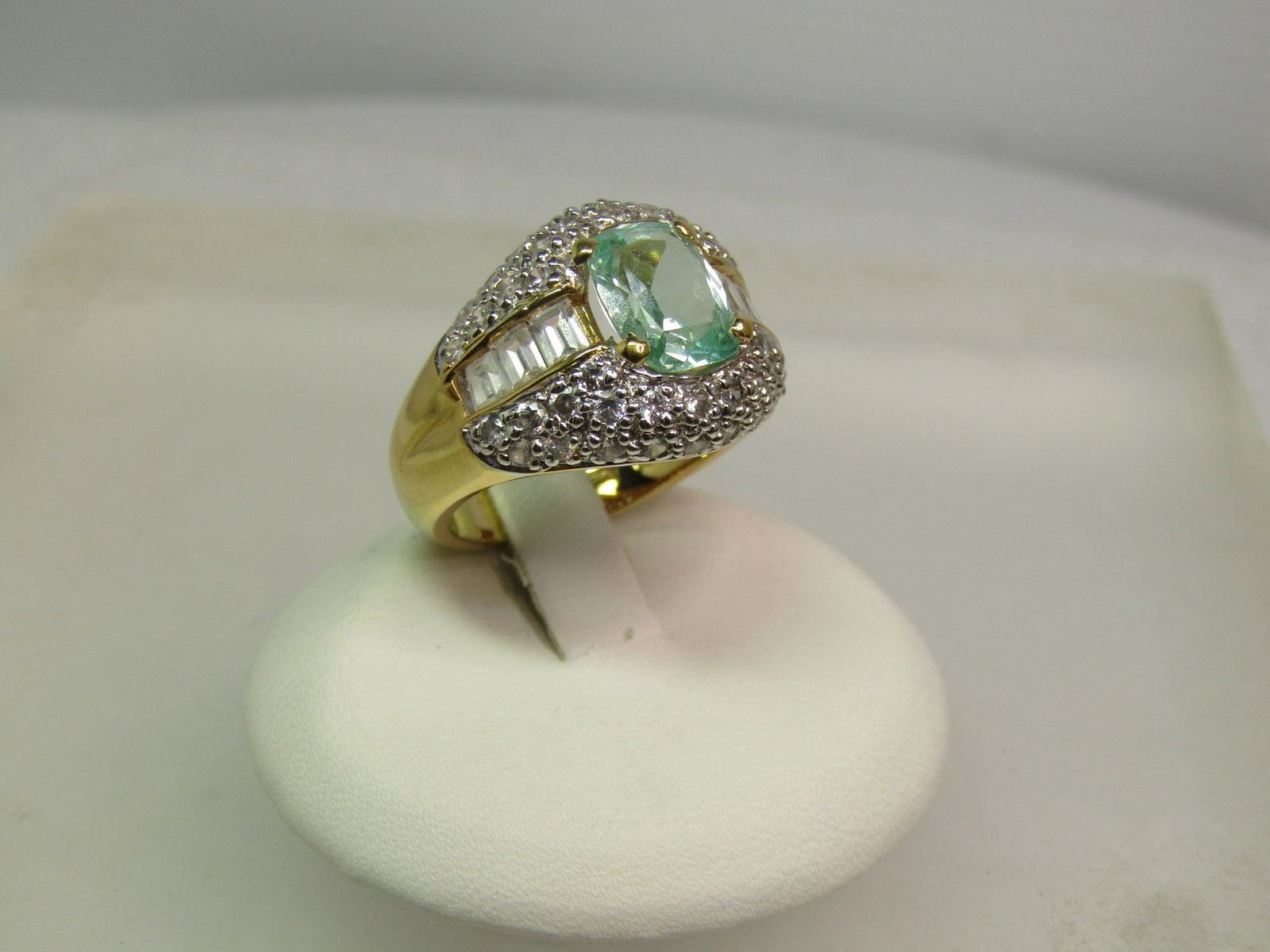 Vermeil Blue Topaz CZ Wide Ring, Sz. 7, Signed MRF, Marked .925 - 7
