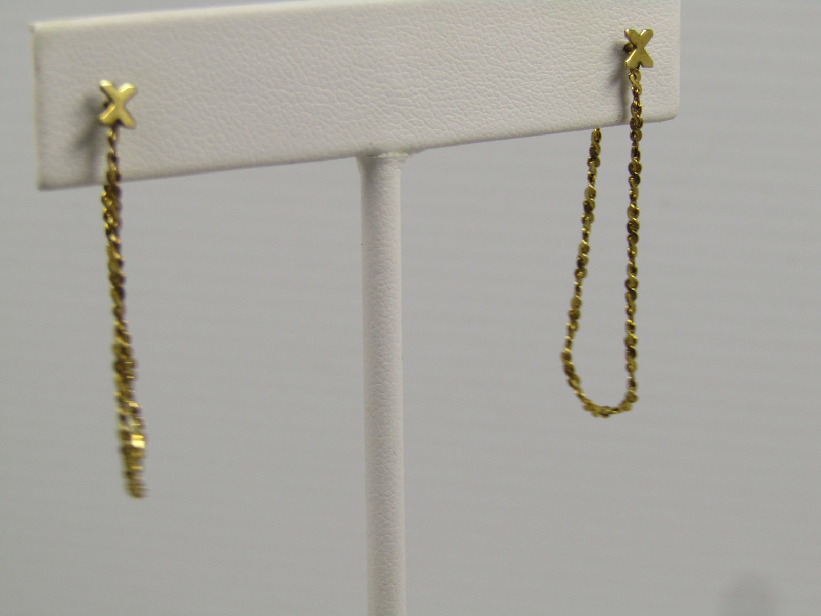 Vintage 14kt G.F. Chain Hoop Earrings, Pierced, with X Stud, 1980's-1990's - 6