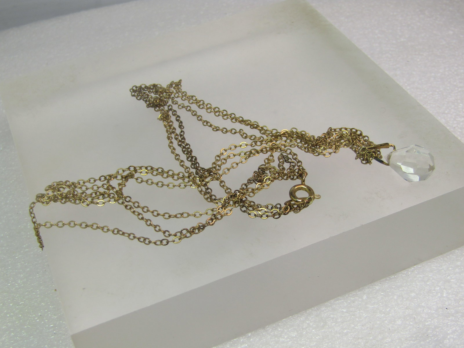 Vintage Sterling Vermeil Triple Strand Crystal Pendant Necklace, 17", 1970's, Signed - 2