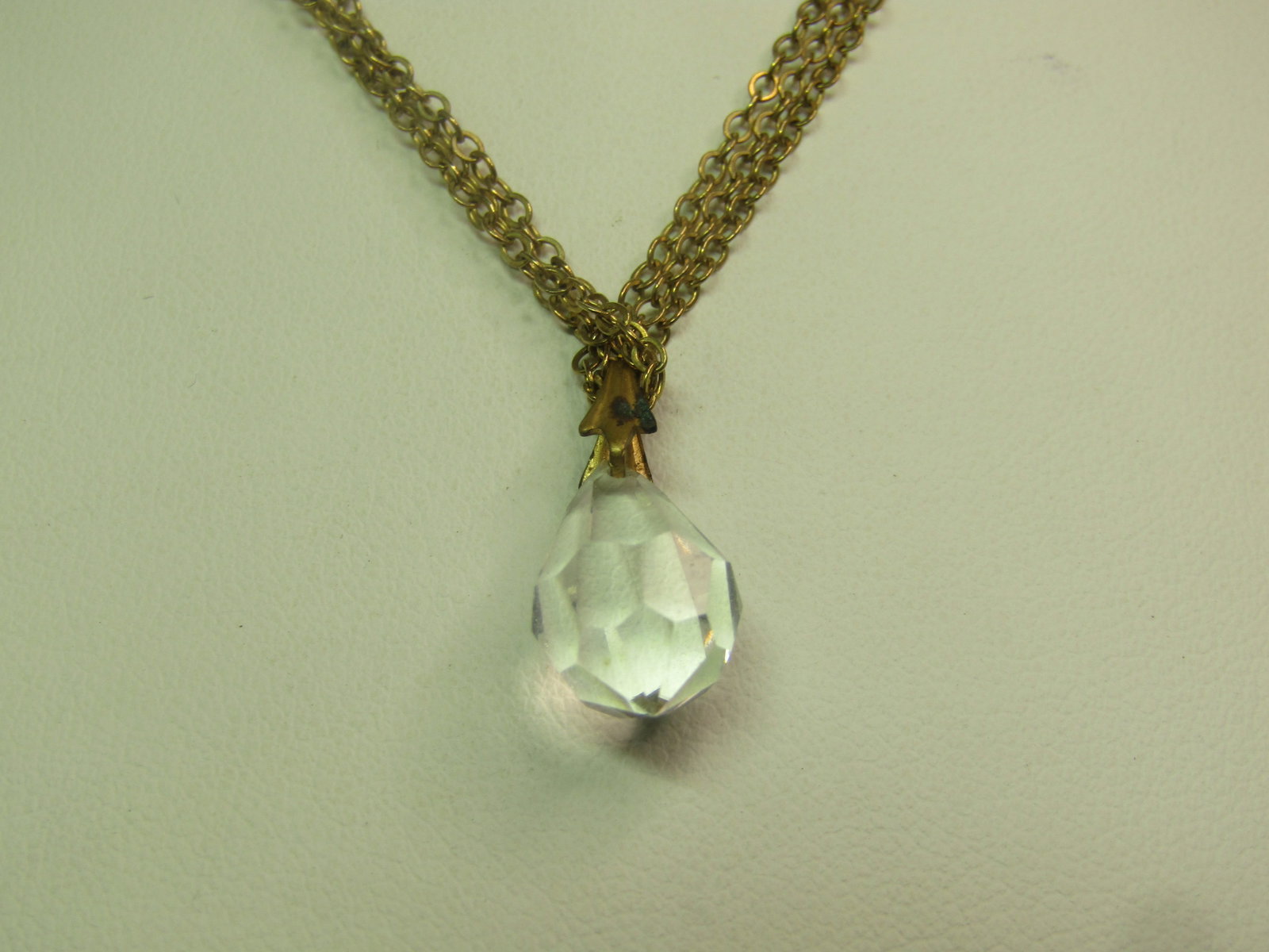 Vintage Sterling Vermeil Triple Strand Crystal Pendant Necklace, 17", 1970's, Signed - 4
