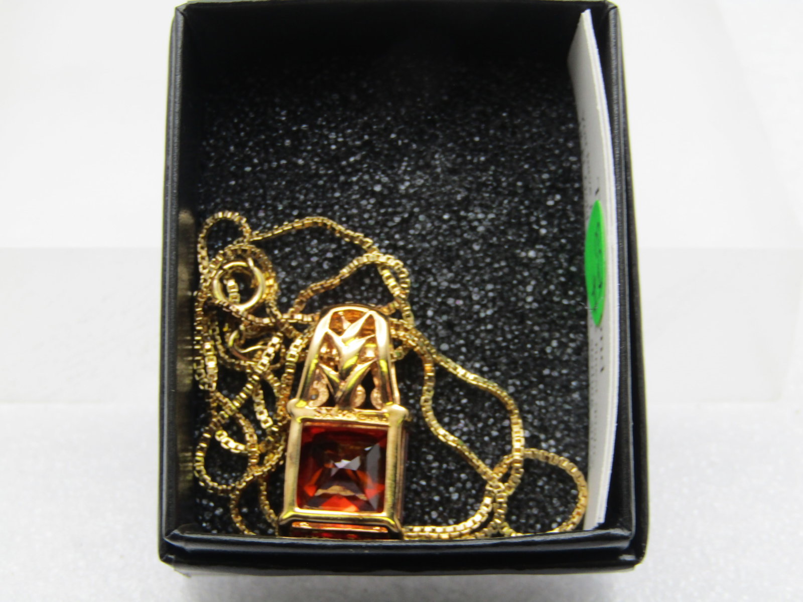 Sterling Vermeil Orange & Clear CZ Pendant, Technibond, Original Box, 18" - 2