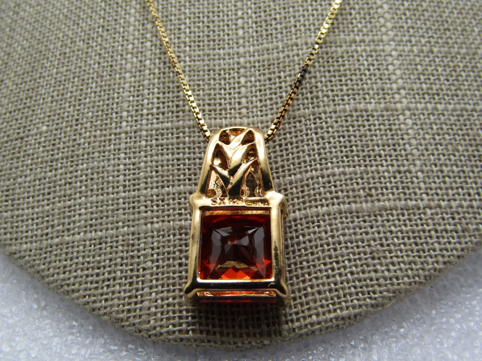 Sterling Vermeil Orange & Clear CZ Pendant, Technibond, Original Box, 18" - 6