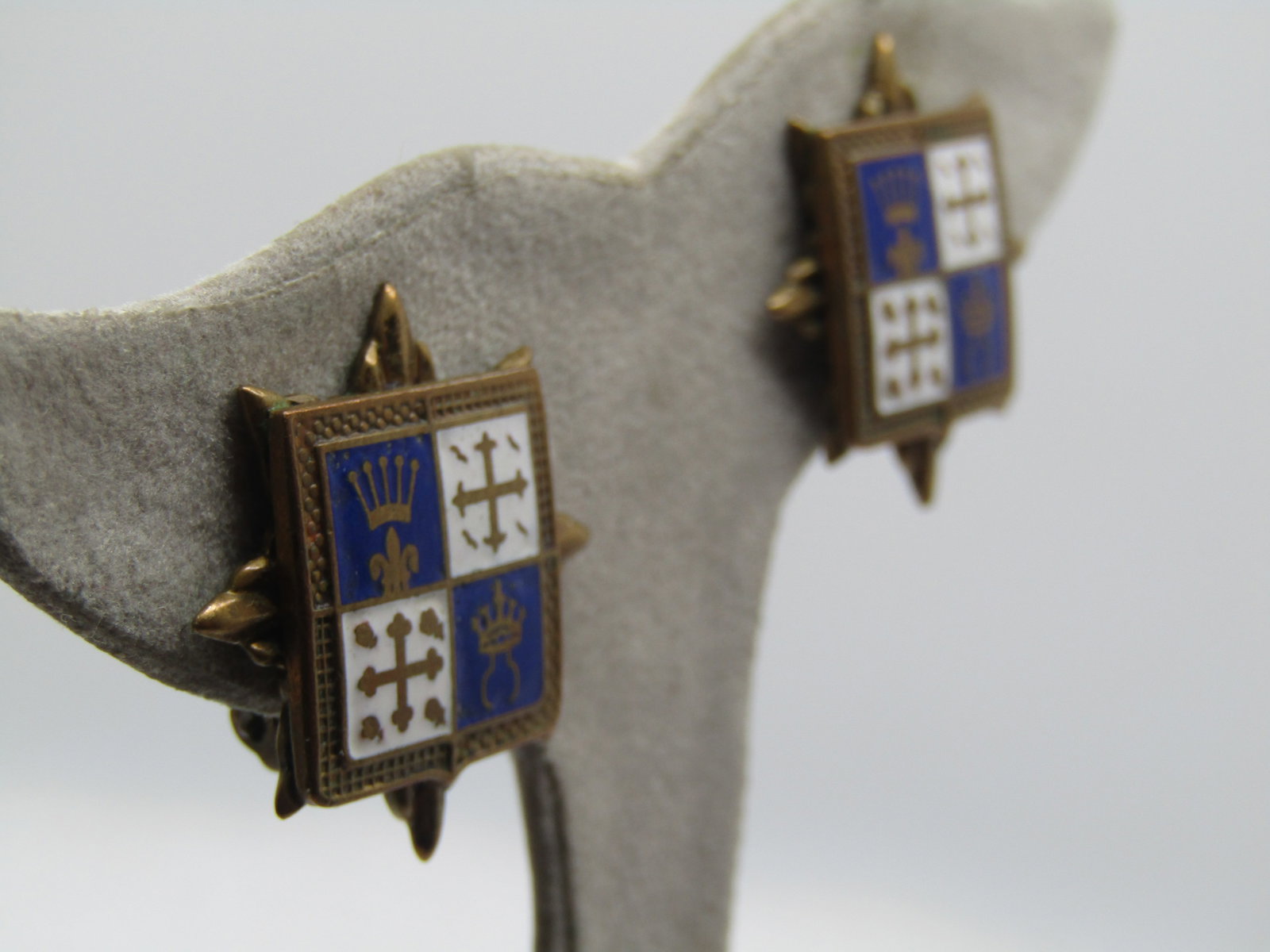 Vintage Enameled Coat-of-Arms Earrings, Clip, 1940's-1950's - 4