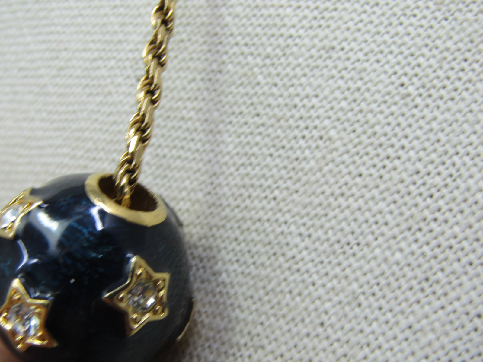Vintage Sterling Vermeil Blue Enameled CZ Star Round Slide, 24", Signed - 8