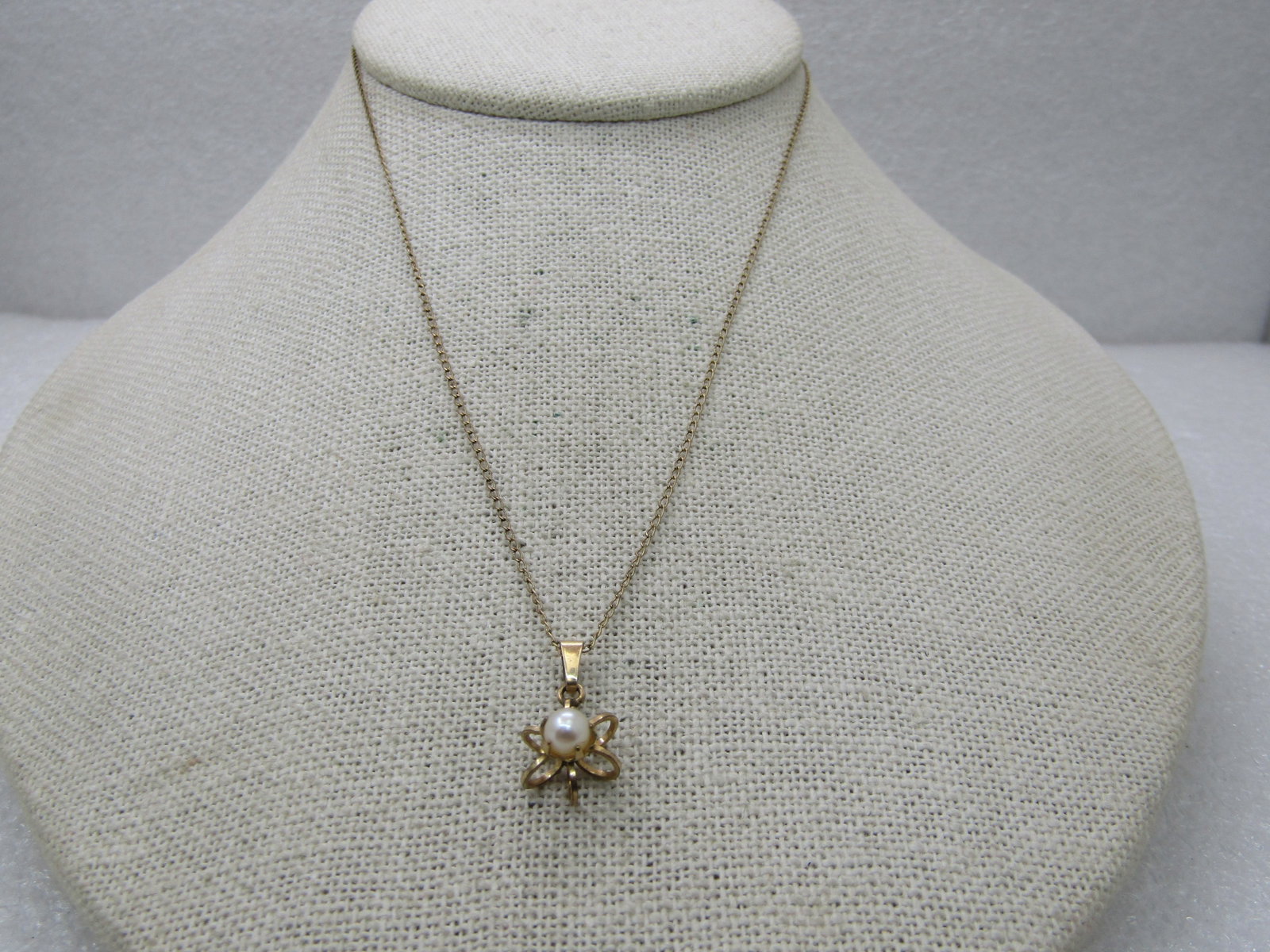 Vintage 12kt g.F. Faux Pearl Necklace, 15" Chain - 4