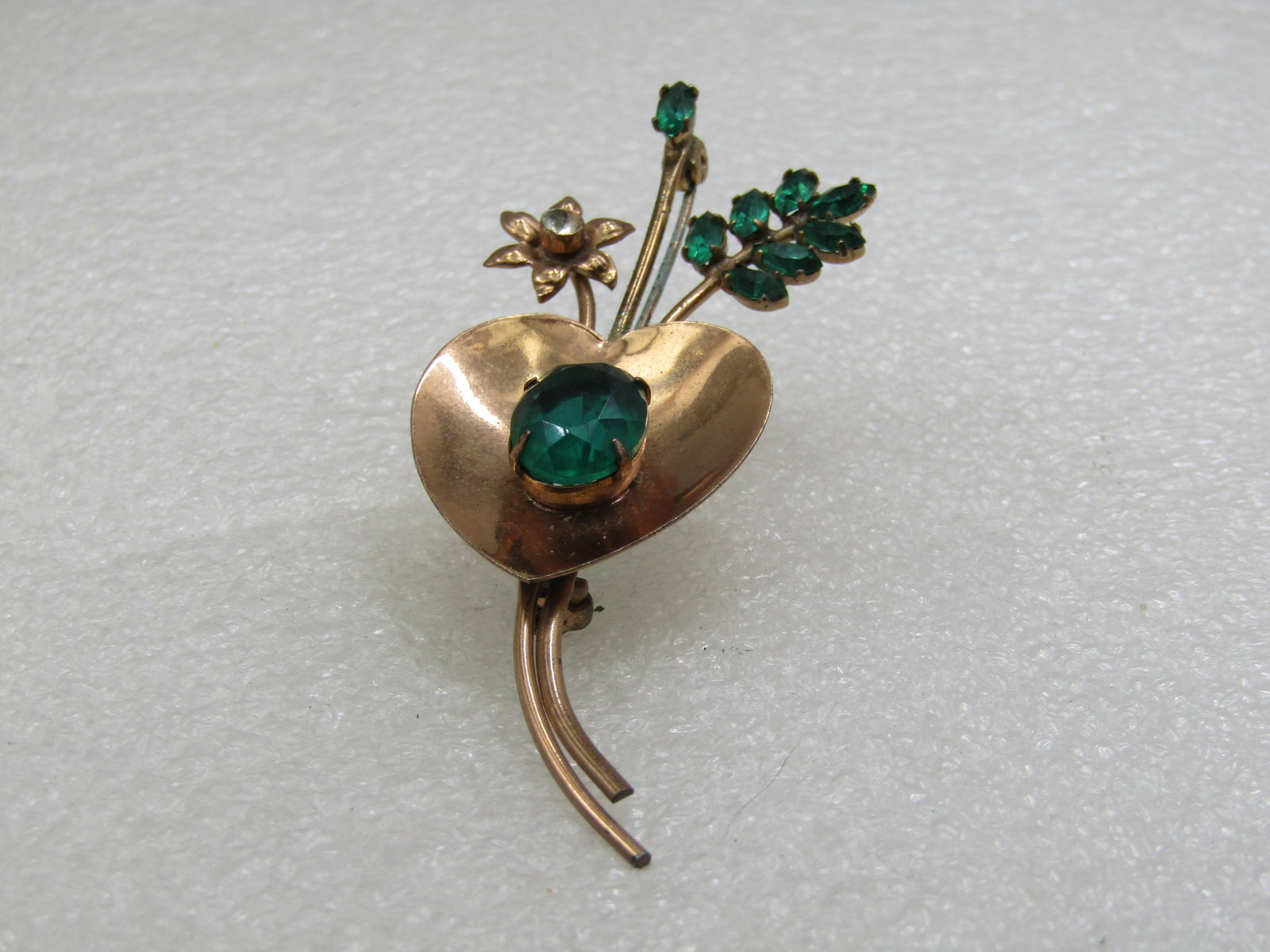Vintage Coro Sterling Vermeil Floral Brooch, Rhinestones, 3", 1940's - 2