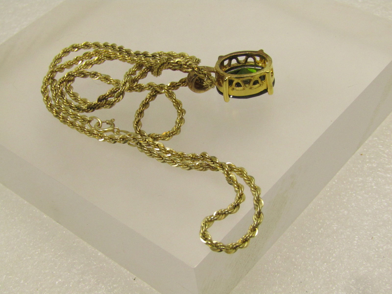Vintage Sterling Vermeil Green Stone Necklace, Danecraft, Vermeil, 24" 1980's-1990's - 2
