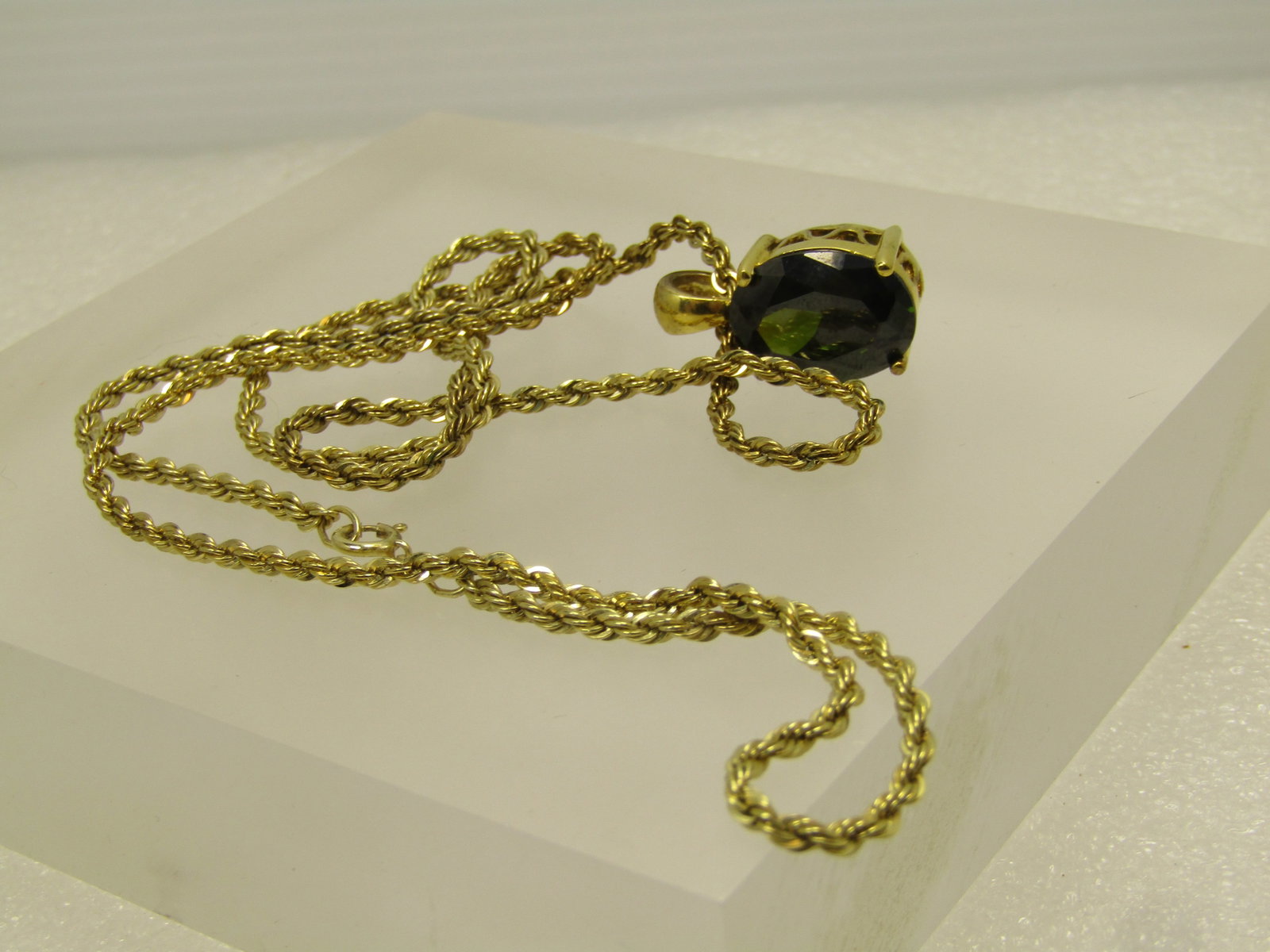 Vintage Sterling Vermeil Green Stone Necklace, Danecraft, Vermeil, 24" 1980's-1990's - 3