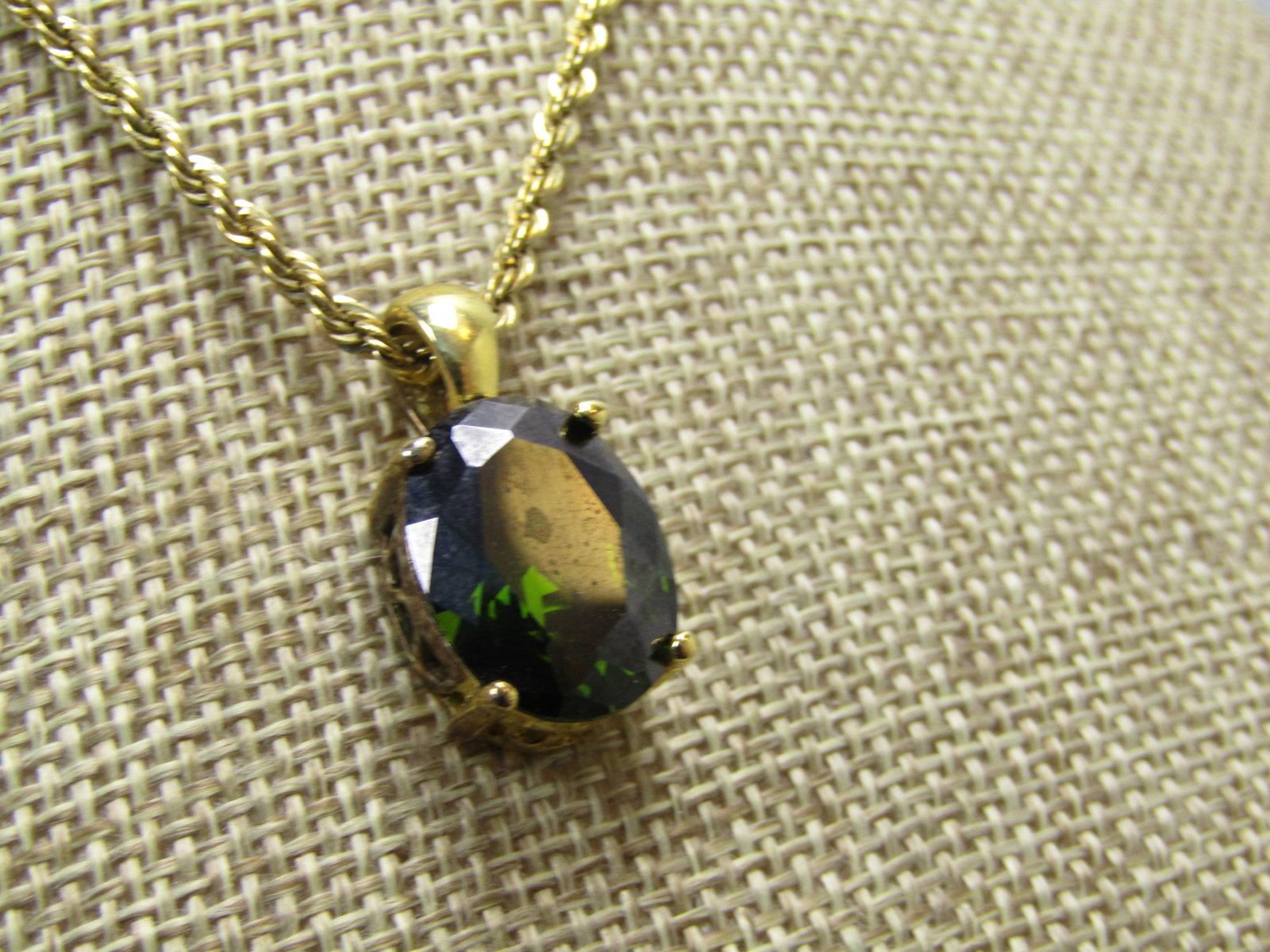 Vintage Sterling Vermeil Green Stone Necklace, Danecraft, Vermeil, 24" 1980's-1990's - 6